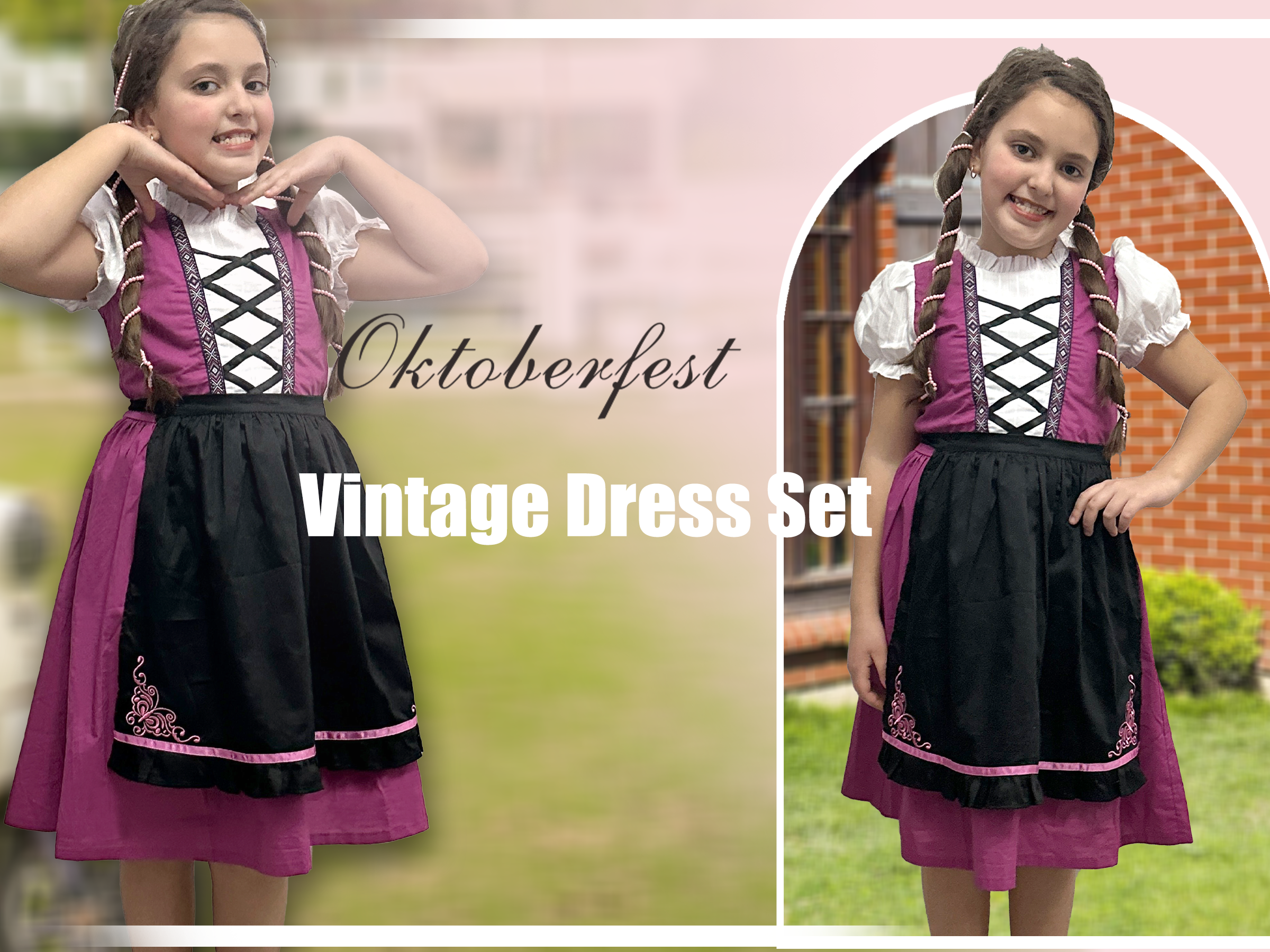 thumbnail video image 2 of Sunny Fashion Girls Dress 2 Piece Set German Dirndl Oktoberfest Festival Apron Maid 7 Years, 2 of 10