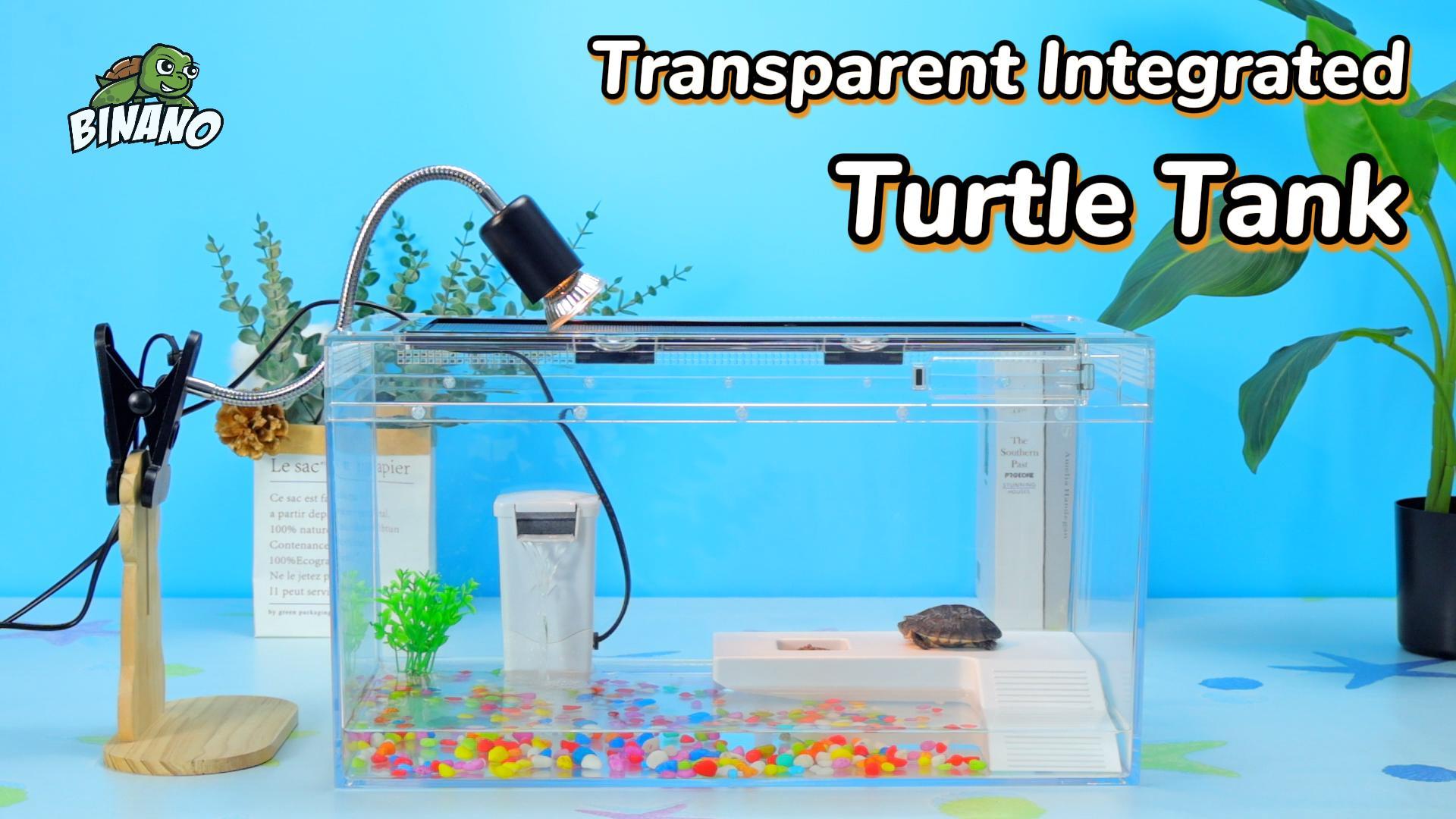 thumbnail video image 2 of 20x9.4x10.6 Turtle Starter Kit High-Definition Aquatic Turtle Tank with Heating Lamp, Filter, Advanced Ventilation & High-Temp Resistance for Turtle Terrarium Habitat, 2 of 10