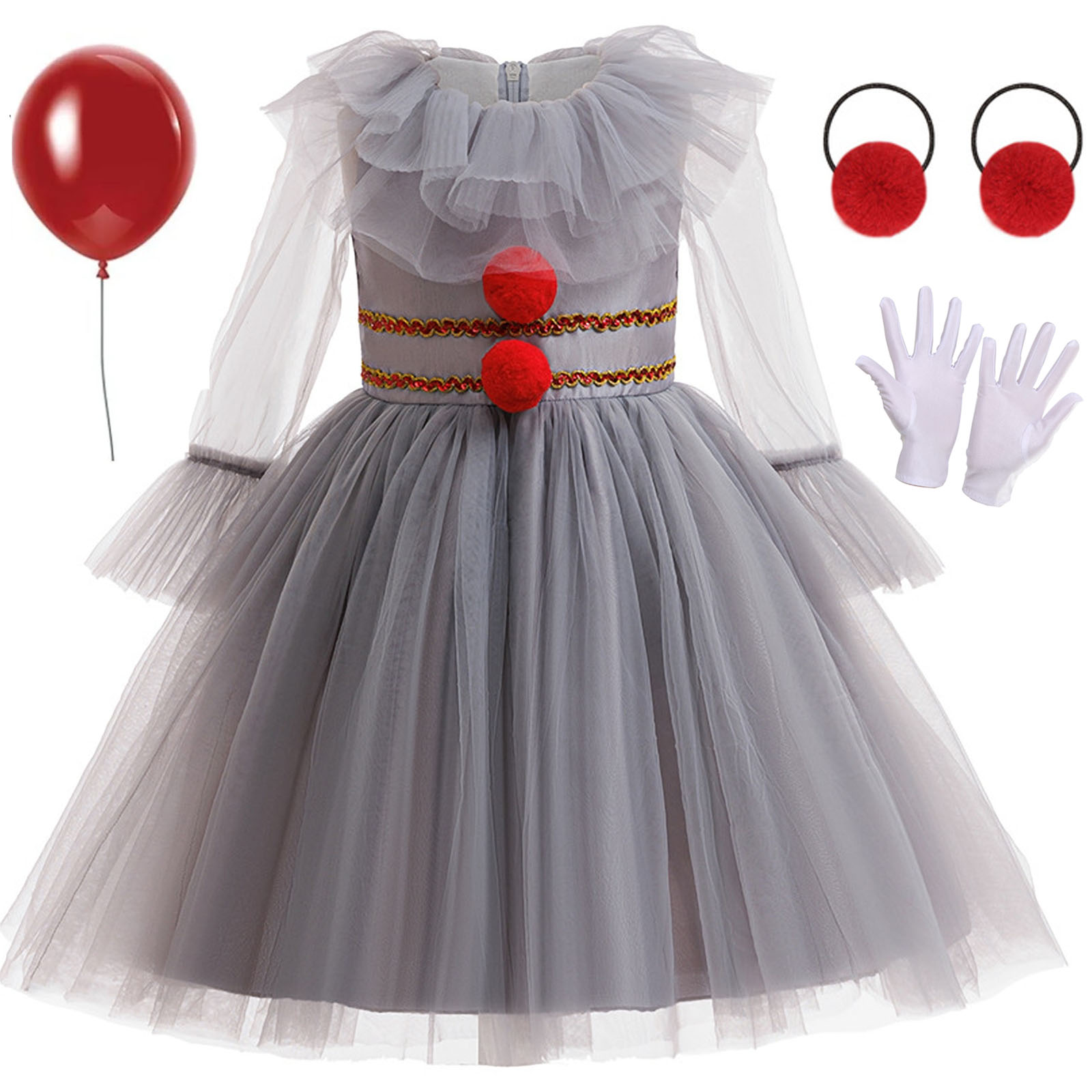 thumbnail video image 2 of Kid Scary Clown White killer Costume Halloween Cosplay Dress, 2 of 7