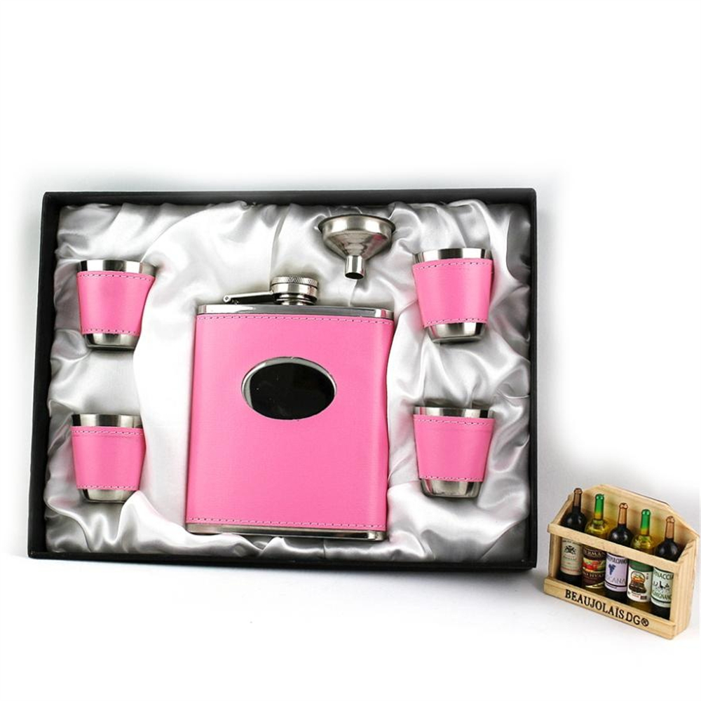 thumbnail video image 2 of iMucci 6Pcs/set 8oz Pink Leather Flask Stainless Steel Hip Flask Set with 4 Cups and 1 Funnel, Flask for Liquor Women Lady's Gift Set, 2 of 9