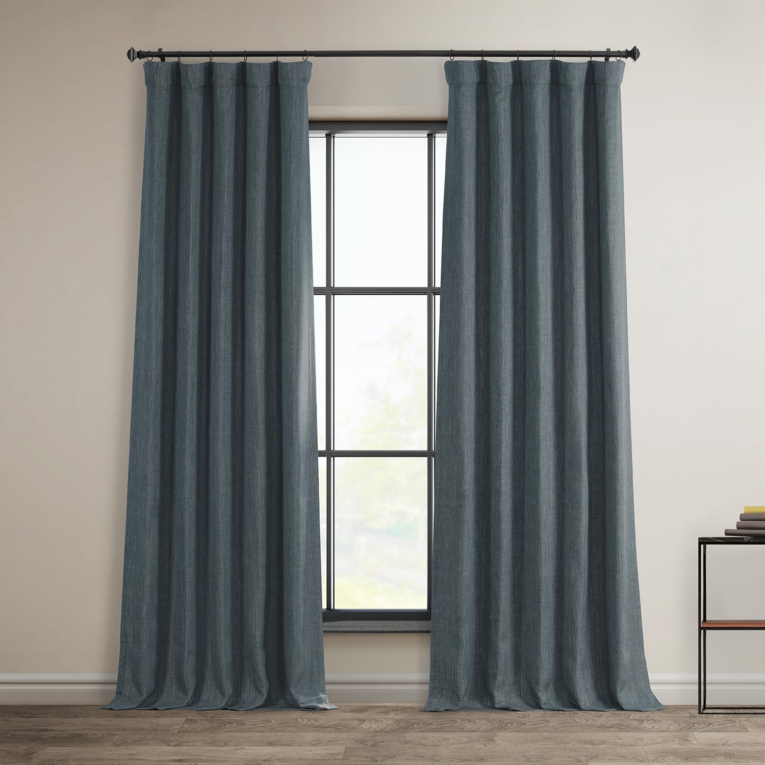 thumbnail video image 2 of Reverie Blue Faux Linen Room Darkening Curtain (1 Panel), Reverie Blue, 50W X 108L, 2 of 11