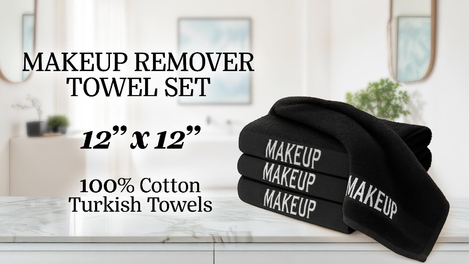 thumbnail video image 2 of American Soft Linen, Makeup Remover Face Cloth, 100% Cotton Makeup Towels, 4 Packed Face Towels, 12x12 inches, Black, 2 of 8
