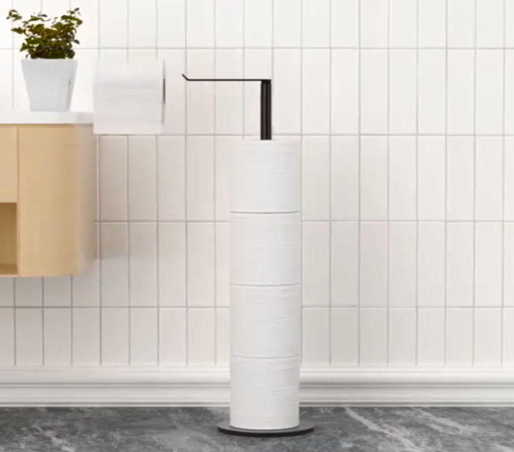 thumbnail video image 2 of NIFFGAFF Toilet Paper Holder Stand Storage: Freestanding Stainless Steel Roll Holder with Reserve Function, Toilet Accessory Containers， Inverted L-shape, Black, 2 of 7