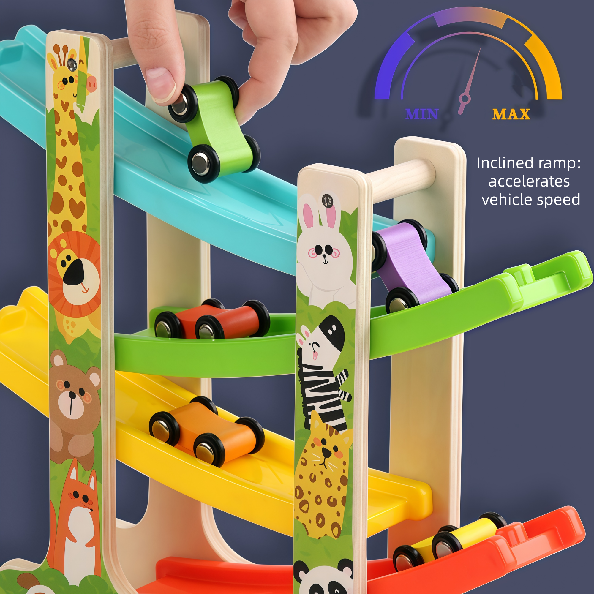 Delivery Down Ramp Bobyy.Duck Wooden Car Ramp Toy for Toddlers, Montessori Race Track with ...
