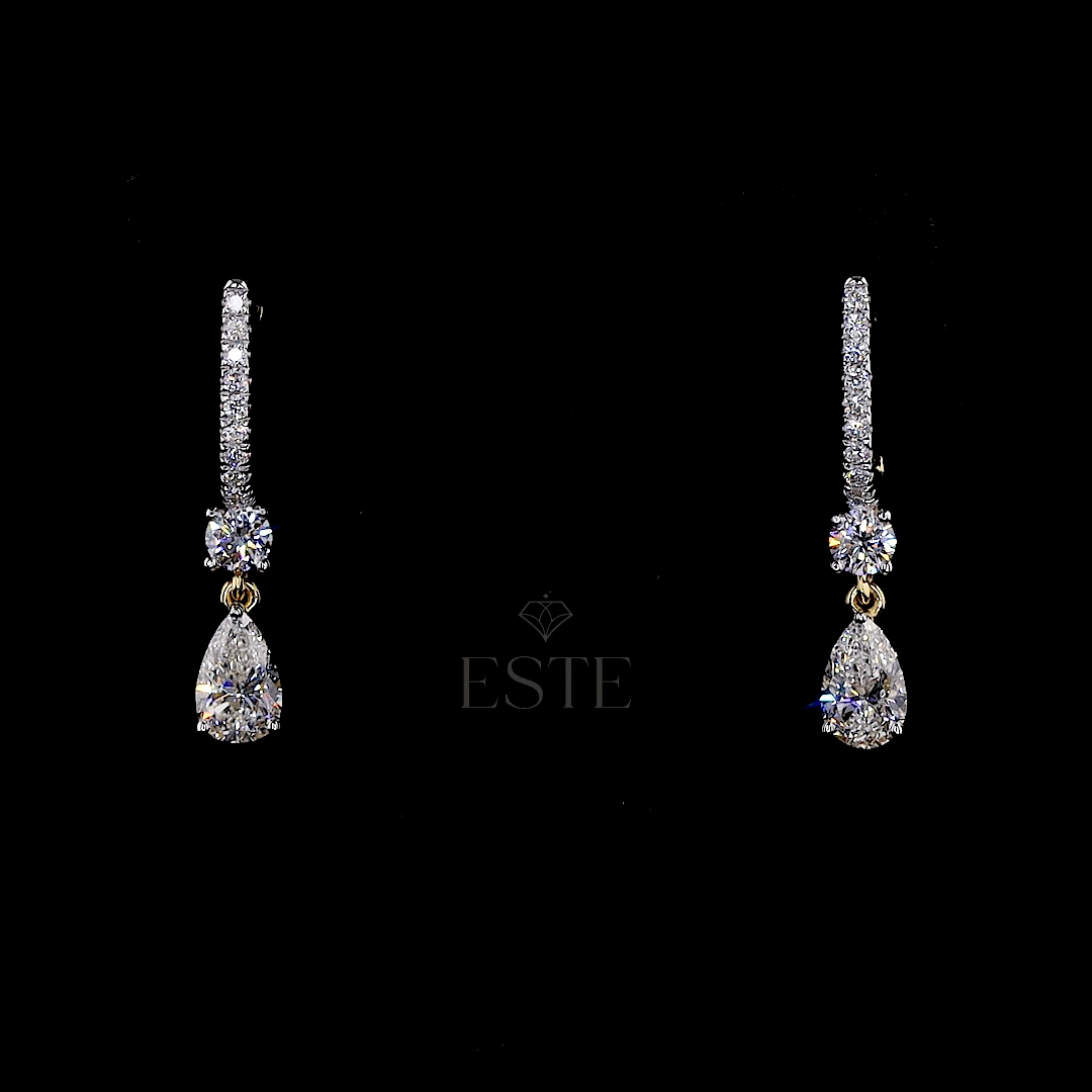 thumbnail video image 2 of GRA Certified 1.50 Ct Pear Cut Diamond Drop Earrings – 18K Rose Gold | Women's Earrings, 2 of 5