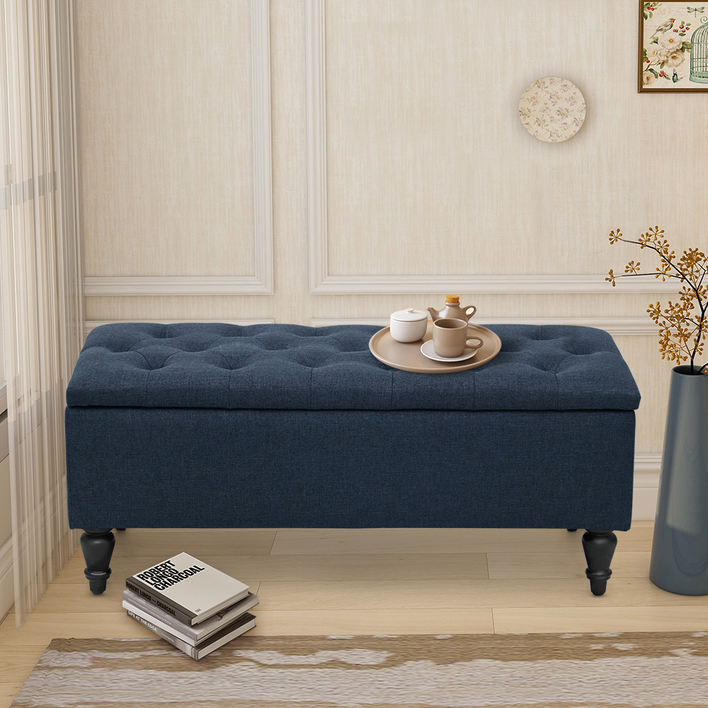 thumbnail video image 2 of Abble 38'' Ottoman with Upholstered  Storage Bench Long End of Bed Seat with Storage Large Hinged Storage Ottoman Bench Bedroom Bench with Button for Bedroom Living Room Entryway, Beige, 2 of 7