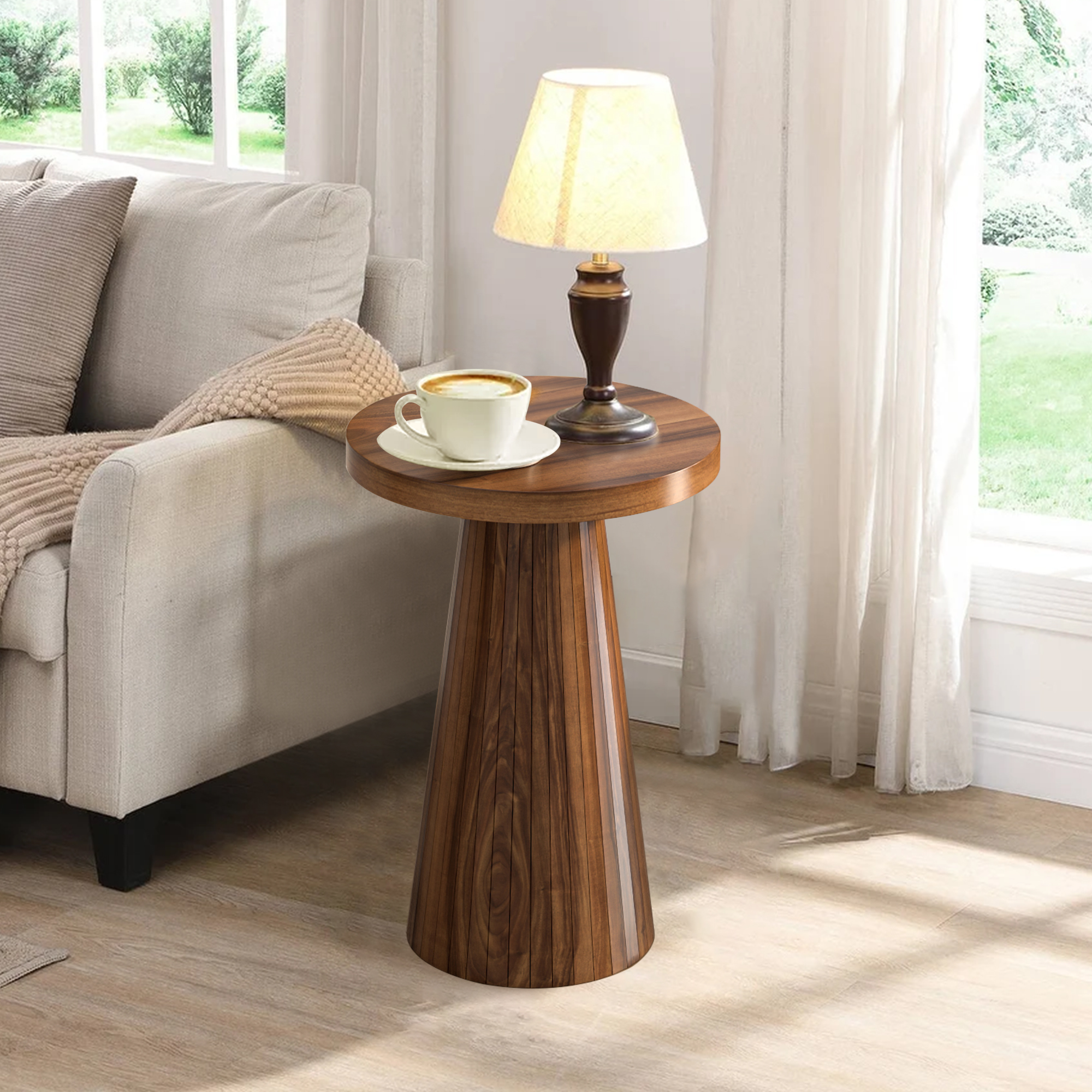 thumbnail video image 2 of Small Round Pedestal End Table Fluted Drink Table Martini Table Accent Side Table for Living Room, 2 of 9