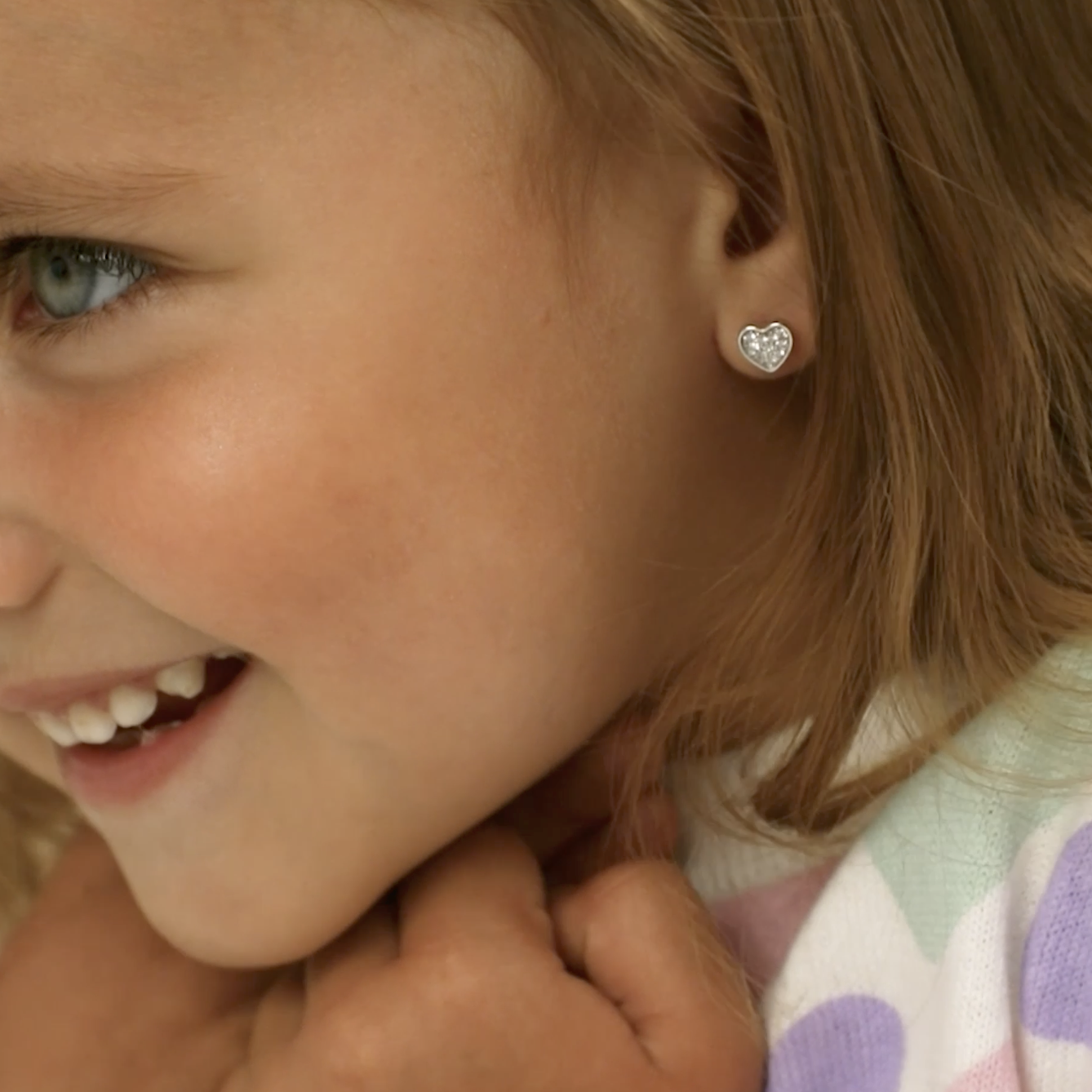 thumbnail video image 2 of 925 Sterling Silver Pave CZ Heart Screw Back Earrings Babies Infants Girls, 2 of 7