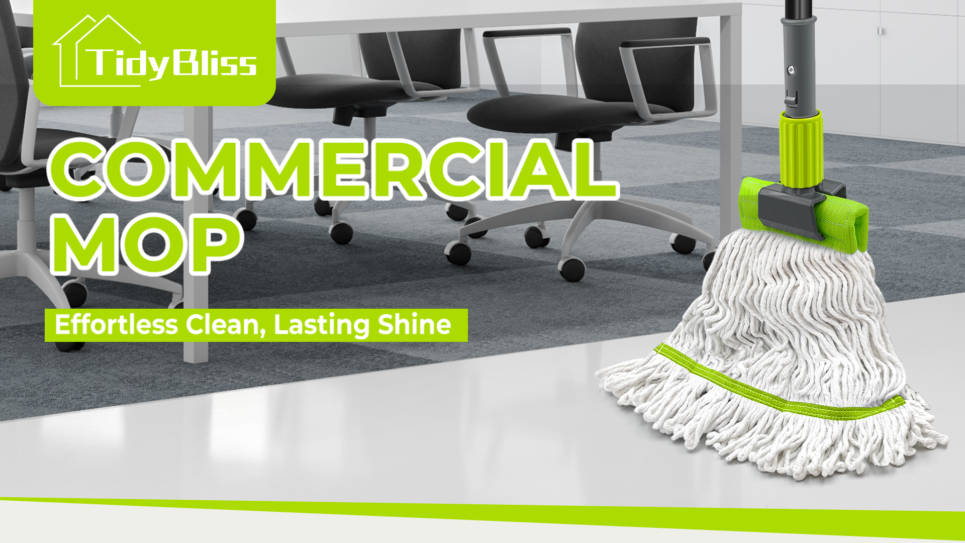 thumbnail video image 2 of TidyBliss Commercial Mop Heavy Duty with 57.5 inches Long Handle (Green), 2 of 8