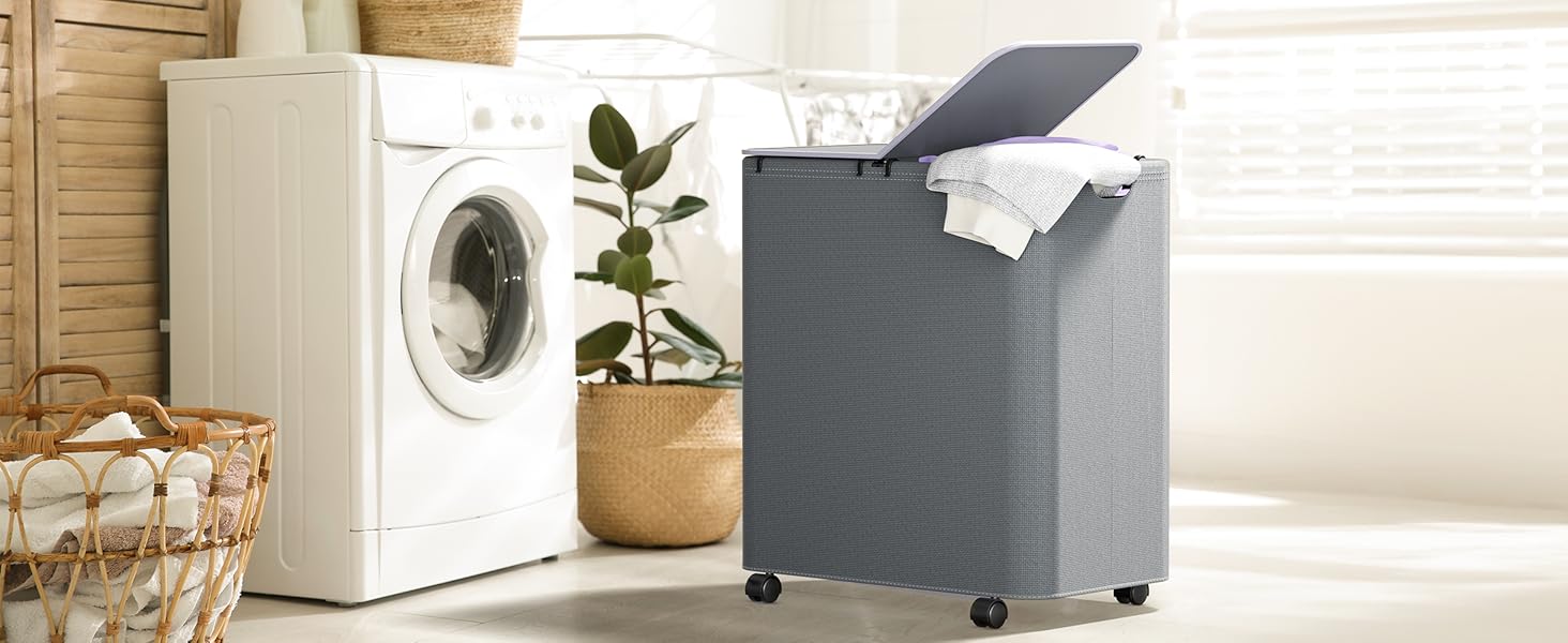thumbnail video image 2 of LazySpin 150L Laundry Hamper with Wheels Lids and 2 Removable Bags, 2 of 8