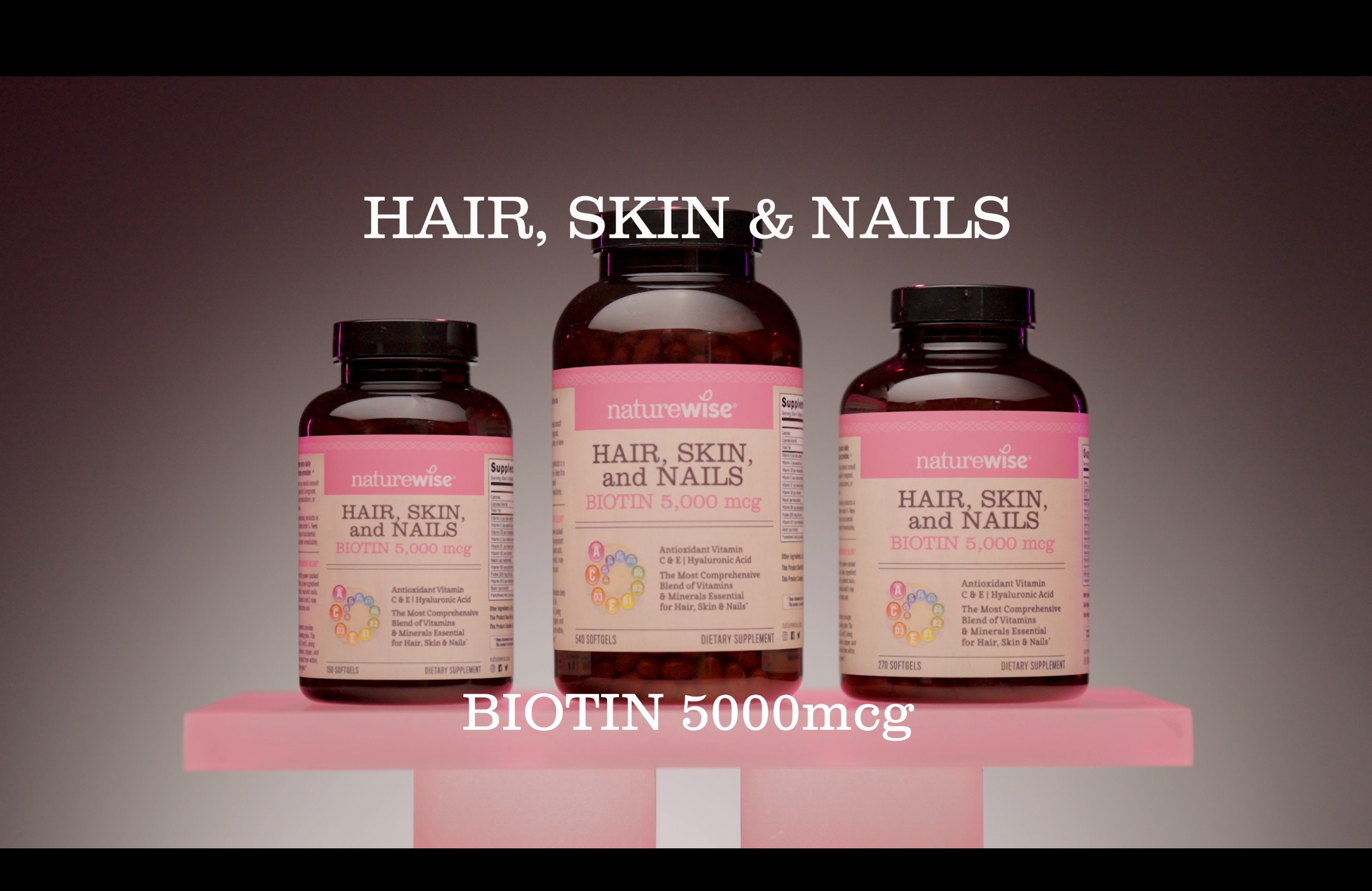 thumbnail video image 2 of NatureWise Hair Skin & Nails - Biotin + Multi Vitamin - 150 Softgels[50-Day Supply], 2 of 12