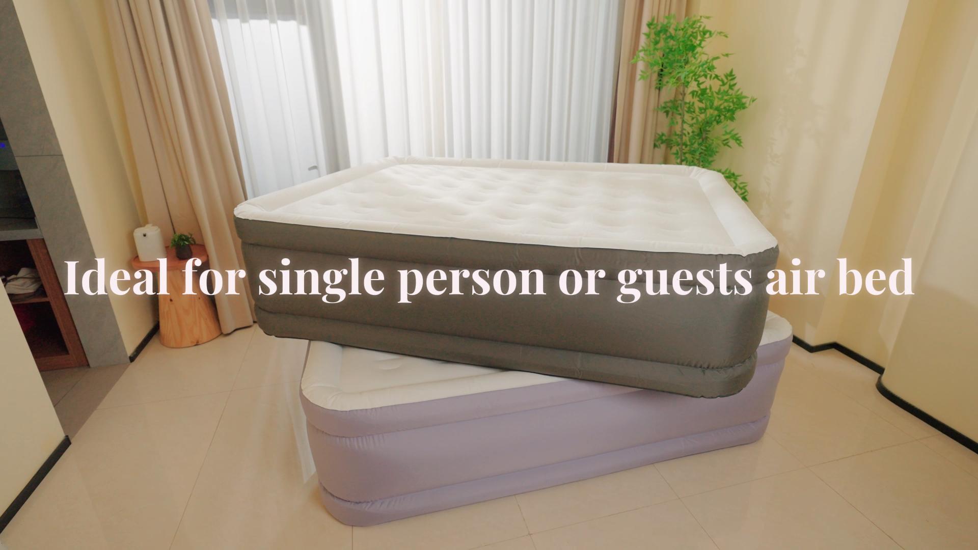 thumbnail video image 2 of 22" Luxury Queen Air Mattress with Built-In Battery Pump,Heavy-Duty Waterproof Veltex Surface for Indoor/Outdoor Use,Portable Inflatable Camping Bed & Guest Bed(Lavender Purple), 2 of 8