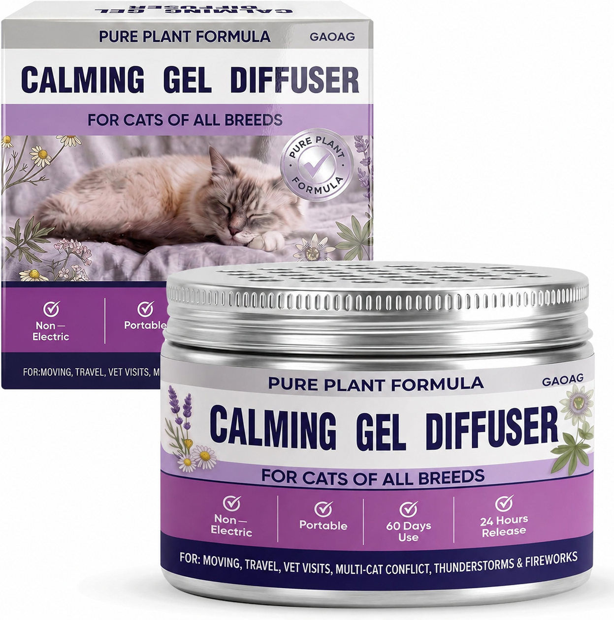 thumbnail video image 2 of GAOAG Pure Plant Formula Cat Calming Gel Diffuser, 1 Count, Non-Electric, 2 of 9