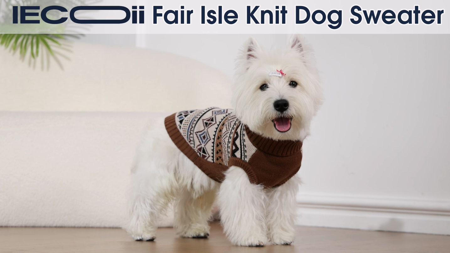 thumbnail video image 2 of IECOii Cozy Dog Sweater for Large Dogs Soft Dog Sweater with Leash Hole Christmas Turtleneck Knitwear for Fall & Winter,Brown,3XL, 2 of 8