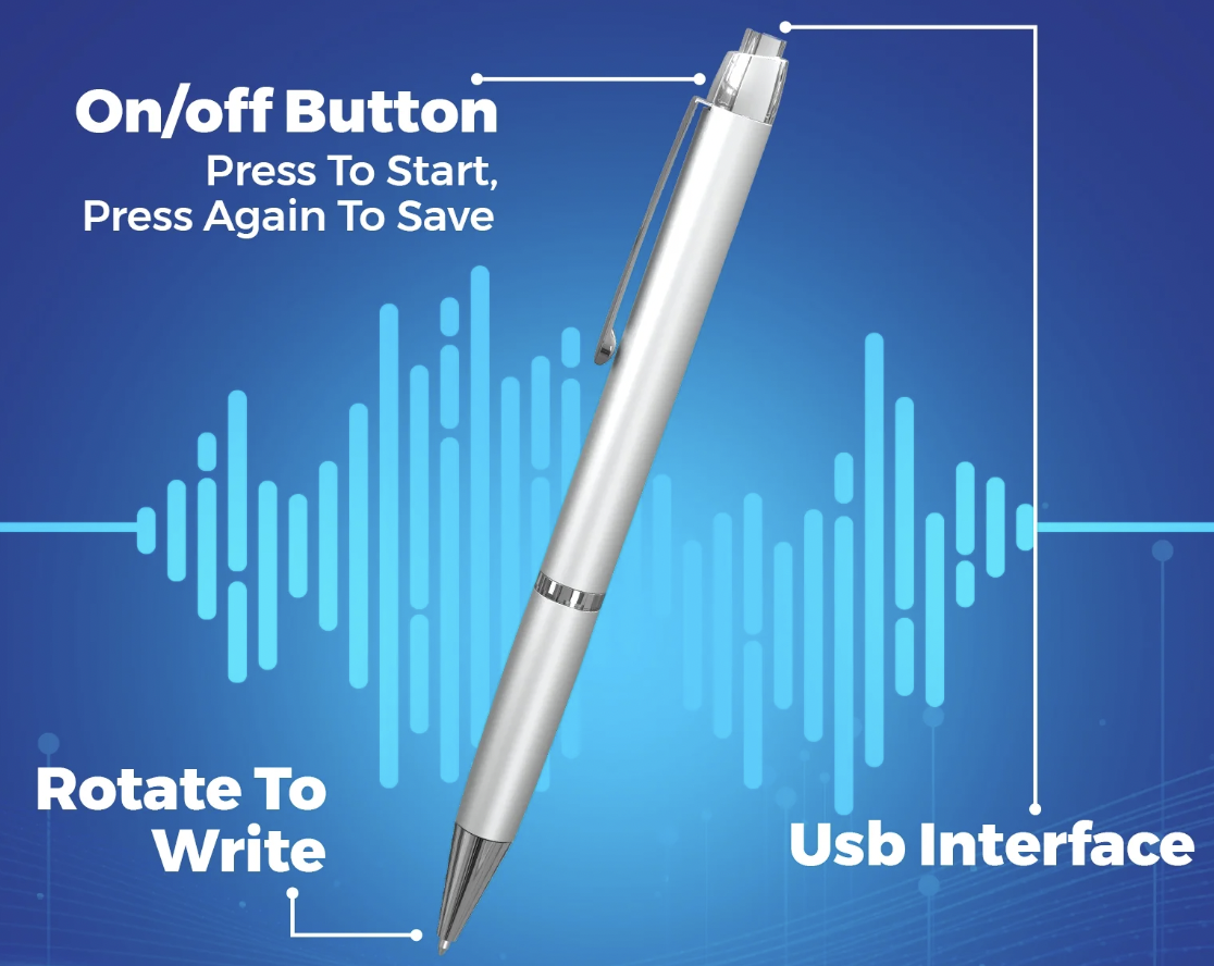thumbnail video image 3 of Outsmart Gadgets Digital Pen Voice Recorder - Audio Recordings - 1 Click Operation - Portable USB Playback - 16GB Storage - 250 Audio Hours - Audio Recorder for Lectures and Meetings and MP3 Player, 3 of 10