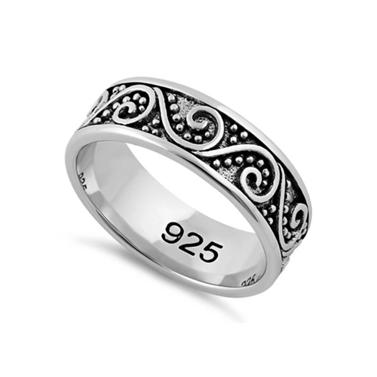 thumbnail video image 2 of 925 Sterling Silver Oxidized Platinum Plated Bali Swirl Band Women Valentines Day Gifts Ring, 2 of 3