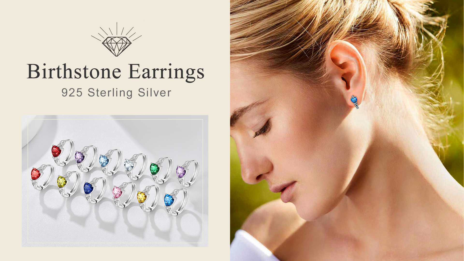 thumbnail video image 2 of Bestyle Sterling Silver Hoop Earrings with Heart Birthstone Cubic Zirconia Celtic Knot Earrings for Women March Aquamarine, 2 of 8