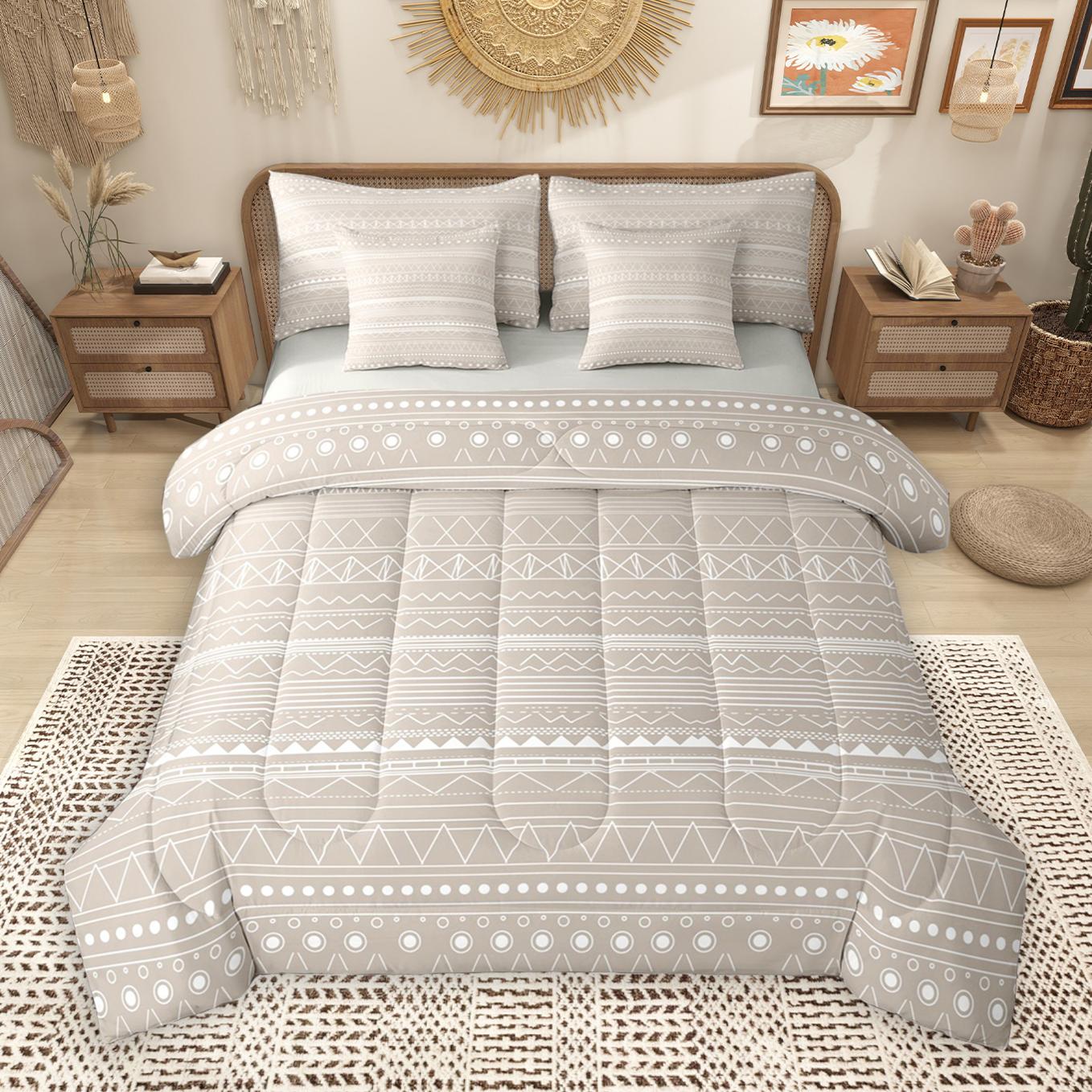 thumbnail video image 2 of Manfei Retro Boho Geometric 7-Piece Bedding Comforter Set,Bohemian Theme King Bedding Sets,Light Purple White Bed Sheets For Men Women,Ultra Soft Home Decor Reversible, 2 of 9