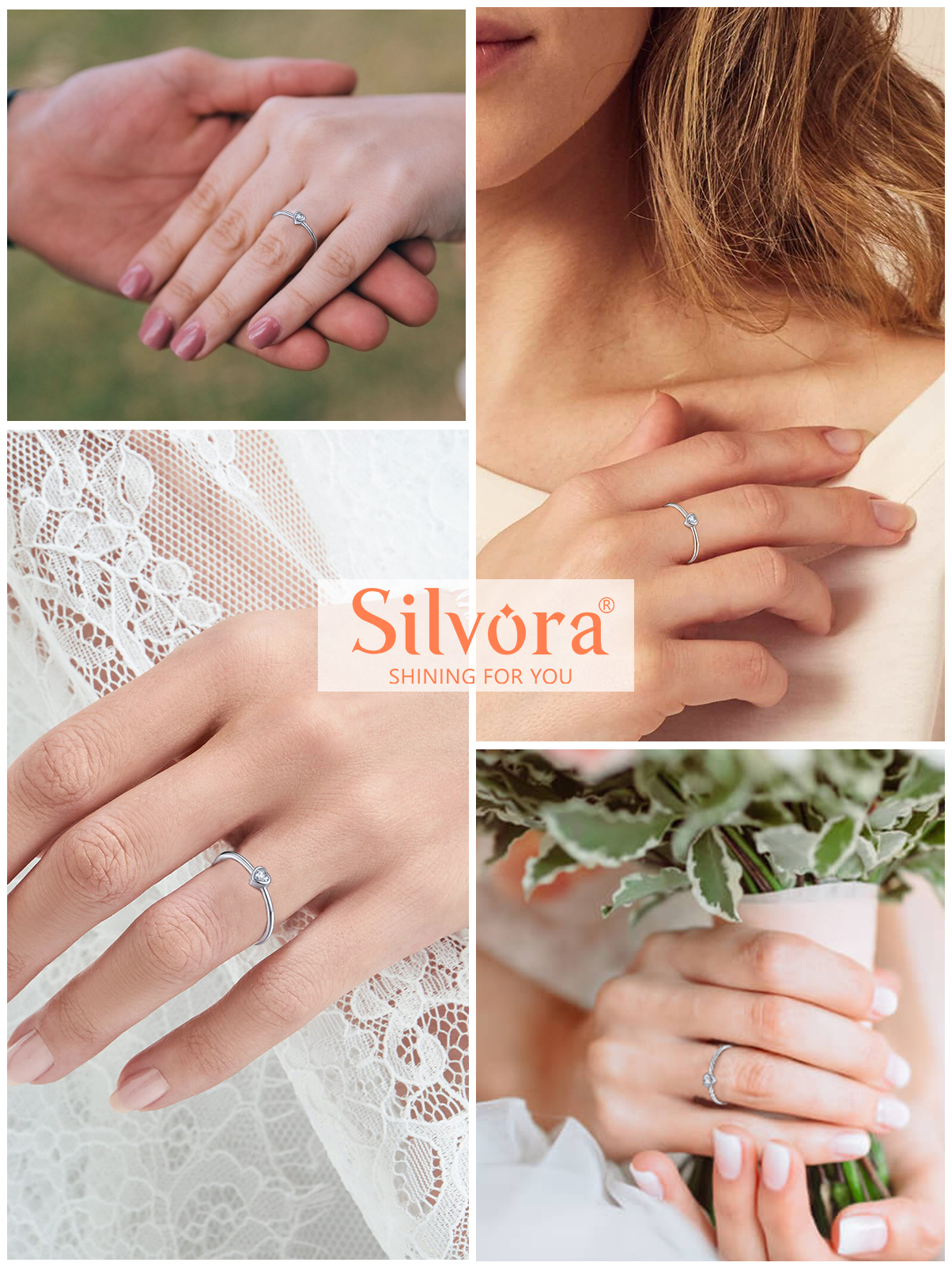 thumbnail video image 2 of Silvora 3mm Sterling Silver Rings for Women Thin Engagement Promise Ring Heart Cubic Zirconia Stackable Thumb Pinky Band Non Tarnish Jewelry Size 7, 2 of 9