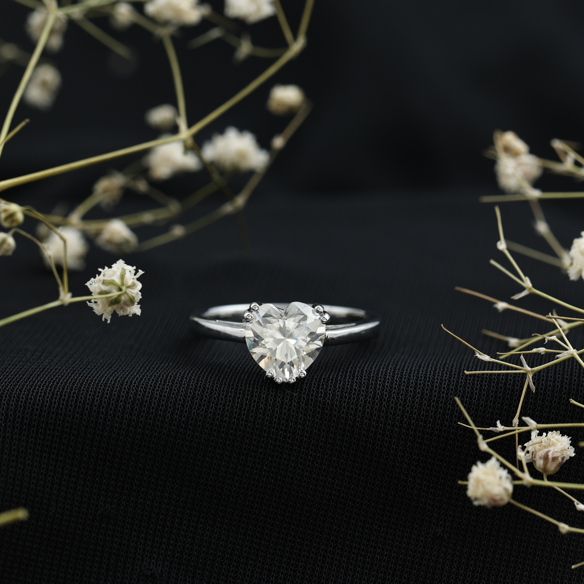 thumbnail video image 2 of Rosec Jewels Moissanite Heart Engagement Ring for Women - 2 Carat - 8 mm Solitaire - D-VS1 Quality Authentically Certified, 14K Yellow Gold, US 10.50, 2 of 9