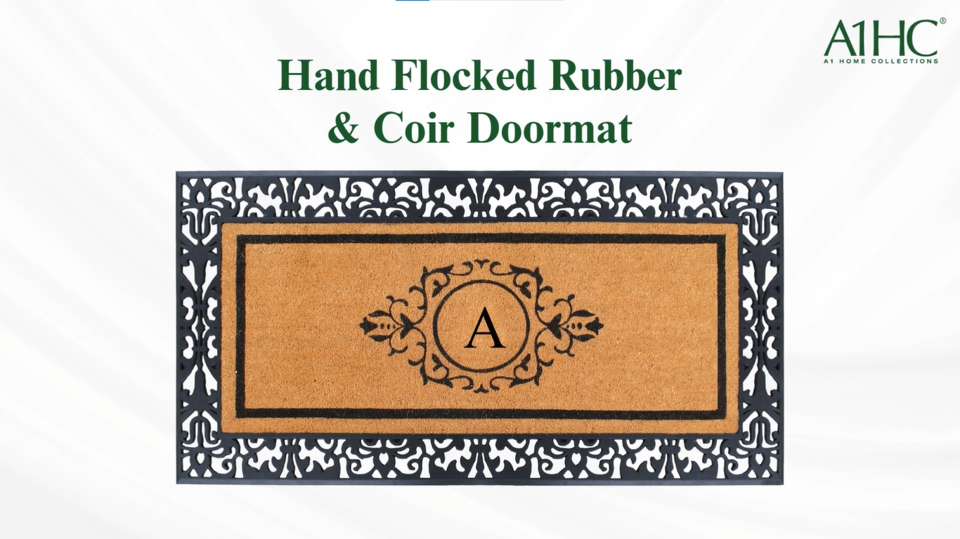 thumbnail video image 2 of A1HC Natural Coir and Rubber Black Paisley Hand-Flocked Monogrammed Doormat, 30"x60", Durable Low Profile Heavy Duty Outdoor Front Door Mat, 2 of 8