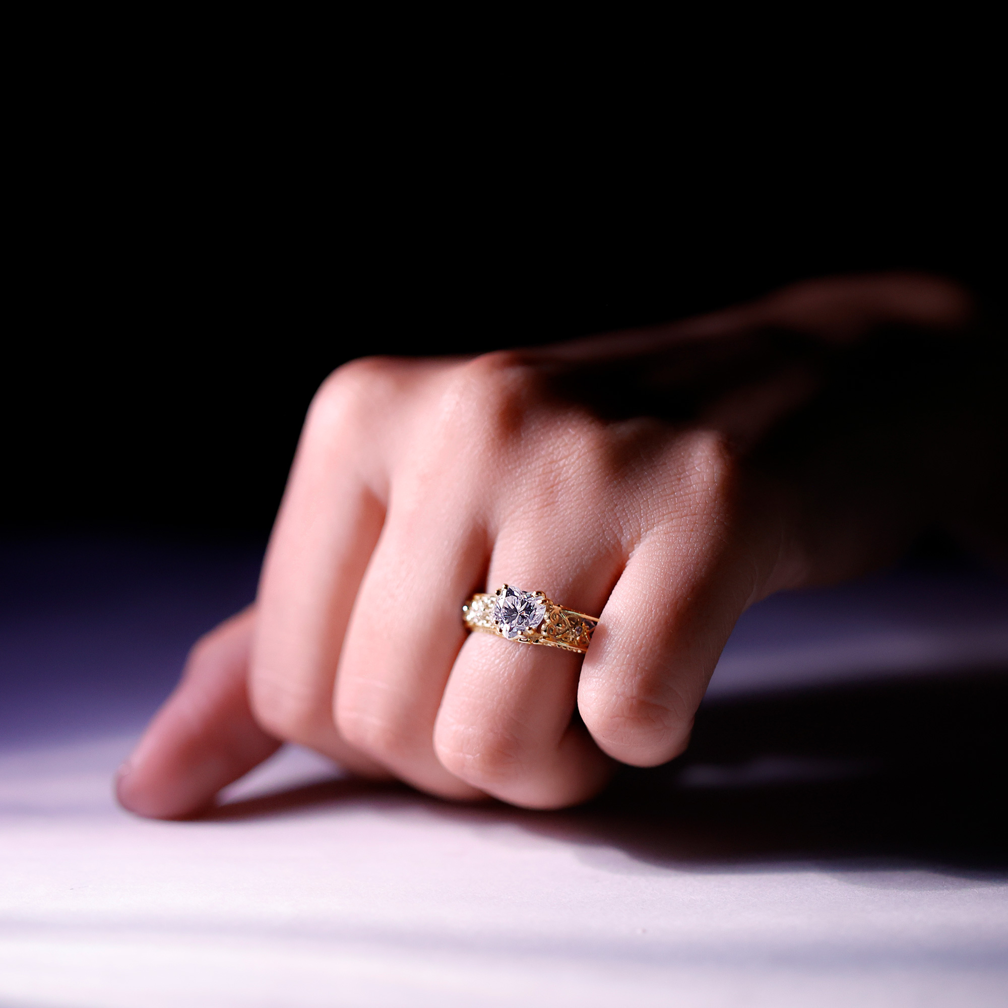 thumbnail video image 2 of Rosec Jewels Lab Diamond Heart Engagement Ring 1 ct - Filigree Ring - 7 mm - EF-VS Quality, 18K Yellow Gold, US 11.00, 2 of 8