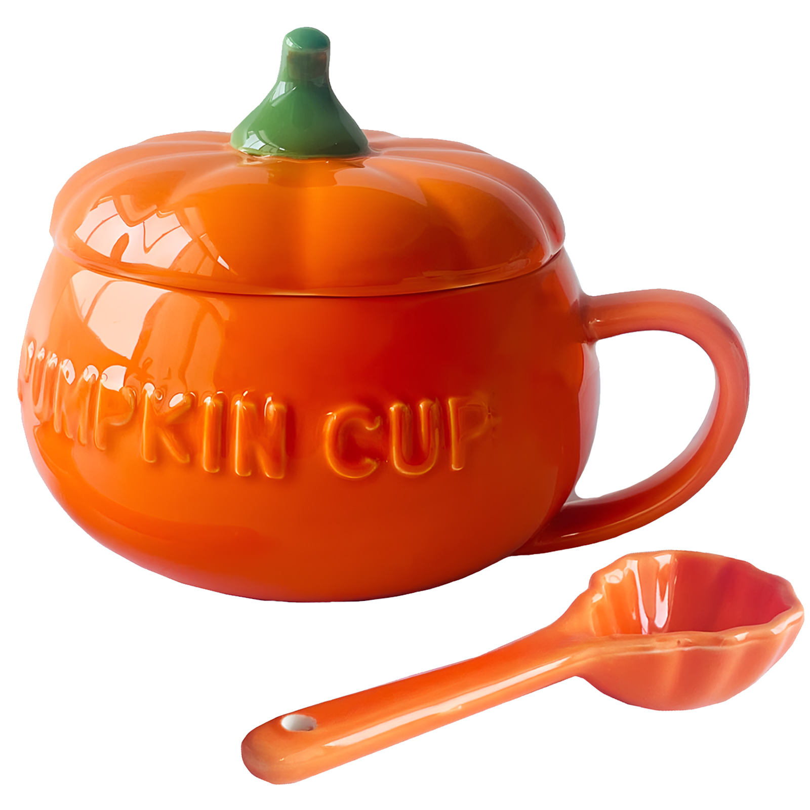 thumbnail video image 2 of J.Ehonace 16 oz Orange Ceramic Pumpkin Mugs with Spoon, Fall Themed Decorations, 2 of 7