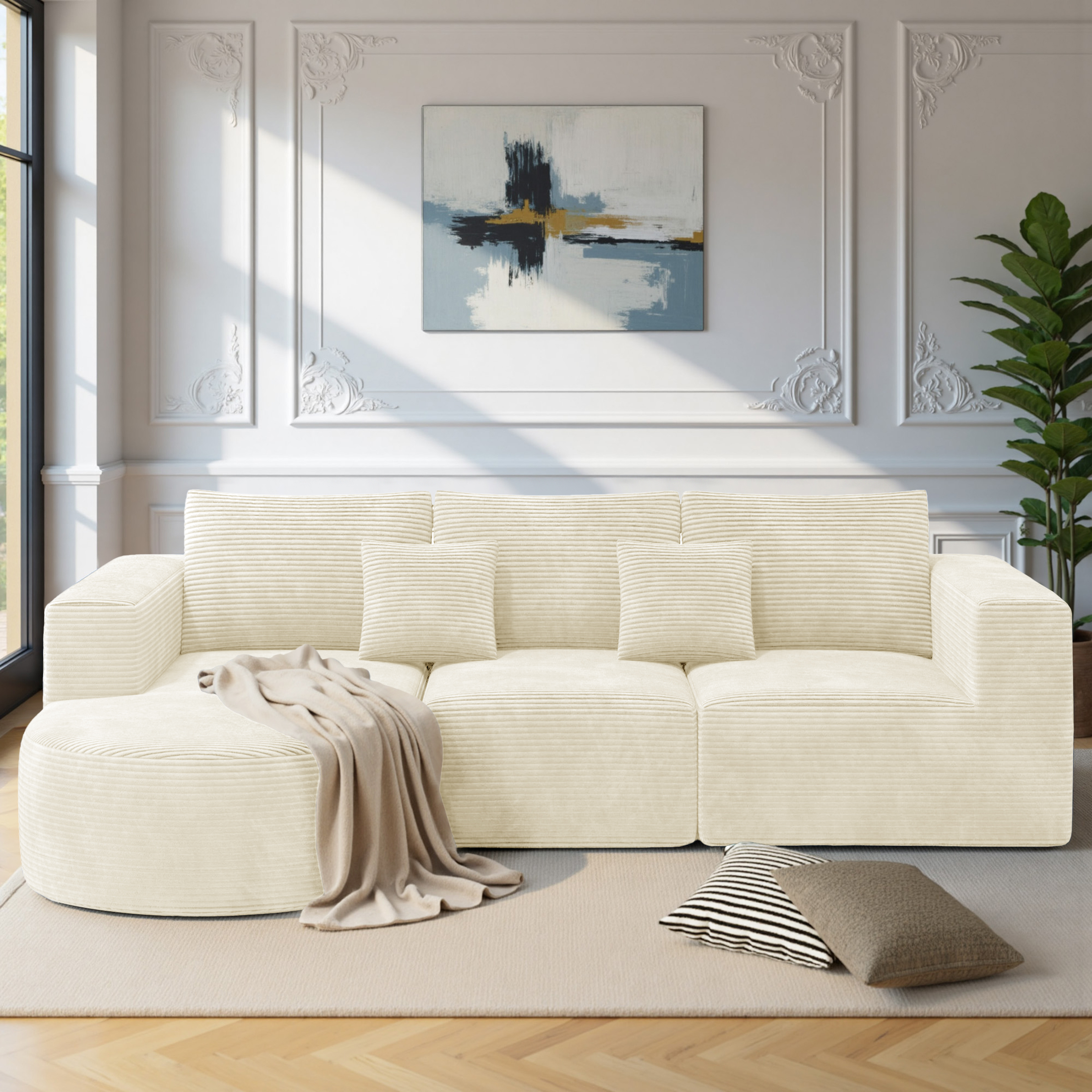 thumbnail video image 2 of Hawsaiy 104" Modular Sectional Sofa with L-Shape Chaise,Cloud Sectional Modern Sleeper Couch with Deep Seat,Sponge Compression Sofas, No Assembly (Dark Gray Corduroy Fabric), 2 of 9