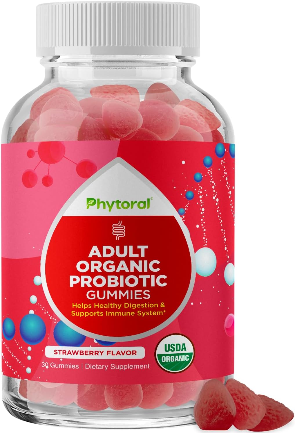 thumbnail video image 3 of Phytoral Organic Digestive Health Gummies for Adults - Upset Stomach Ease and Immune Support - 5 Billion CFU Probiotics for Women and Men, 3 of 10