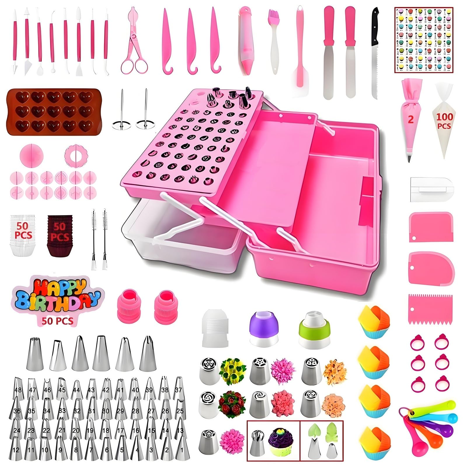 thumbnail video image 2 of All-in-One Cake Baking Kit: 359PCs Decorating Set with Turntable, 66 Tips & Icing Tools - Pro Supplies, 2 of 8