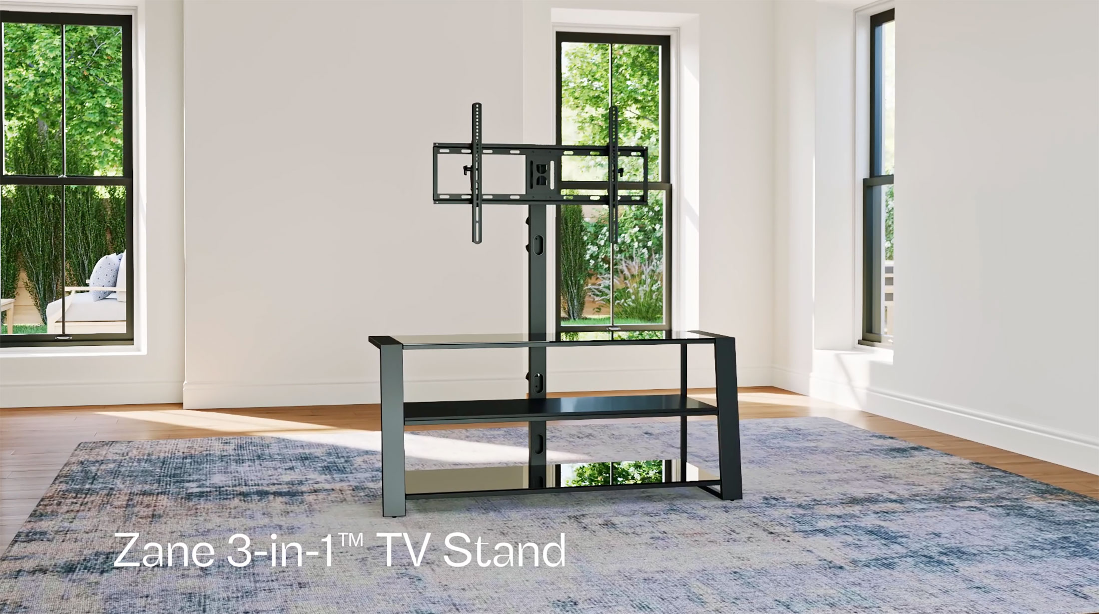 Whalen Zane 3-in-1 TV Stand for TVs up to 70 inch, Glassy Black