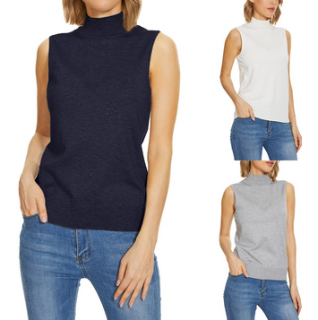 thumbnail video image 2 of Baqcunre sweaters for women Sleeveless Mock Neck Tops for Women Sweater Knit Turtleneck Soft Basic Vest Tank Lightweight Black,XL, 2 of 6