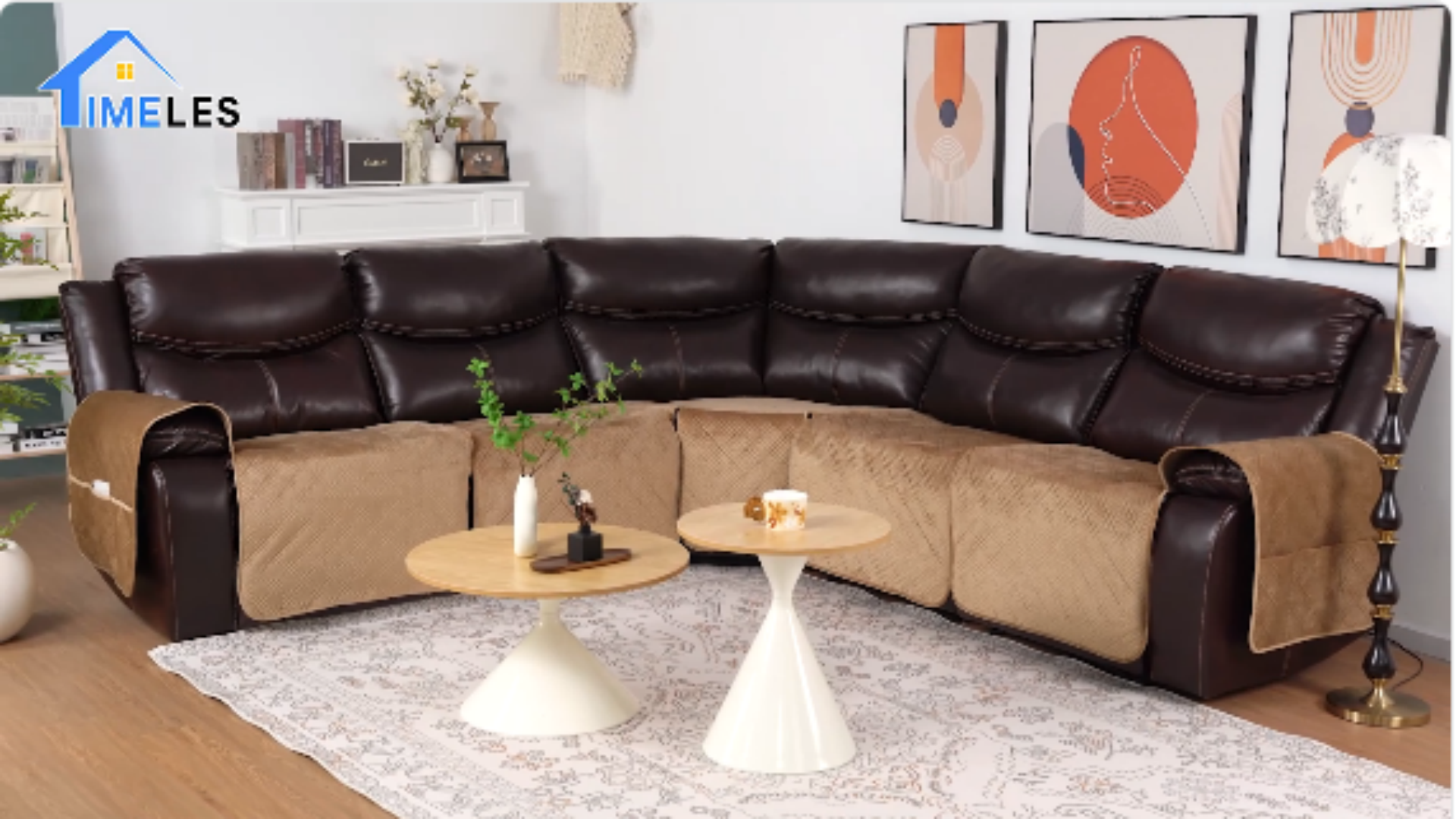 thumbnail video image 2 of Timeles Waterproof Velvet Extra Large Recliner Sectional Couch Covers L-Shaped 5 Seat Reclining Sofa Slipcover without Backrest (Chocolate), 2 of 6