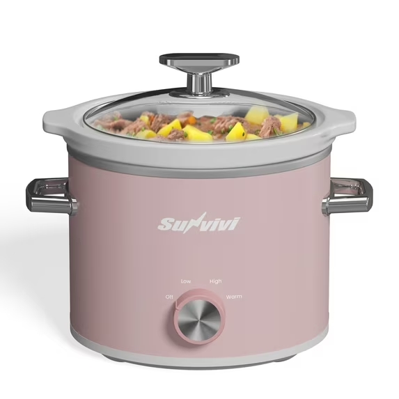 thumbnail video image 2 of 2QT Small Slow Cooker with Removable Ceramic Pot, 3 Heating Settings, Dishwasher-Safe Glass Lid, Pink, 2 of 10