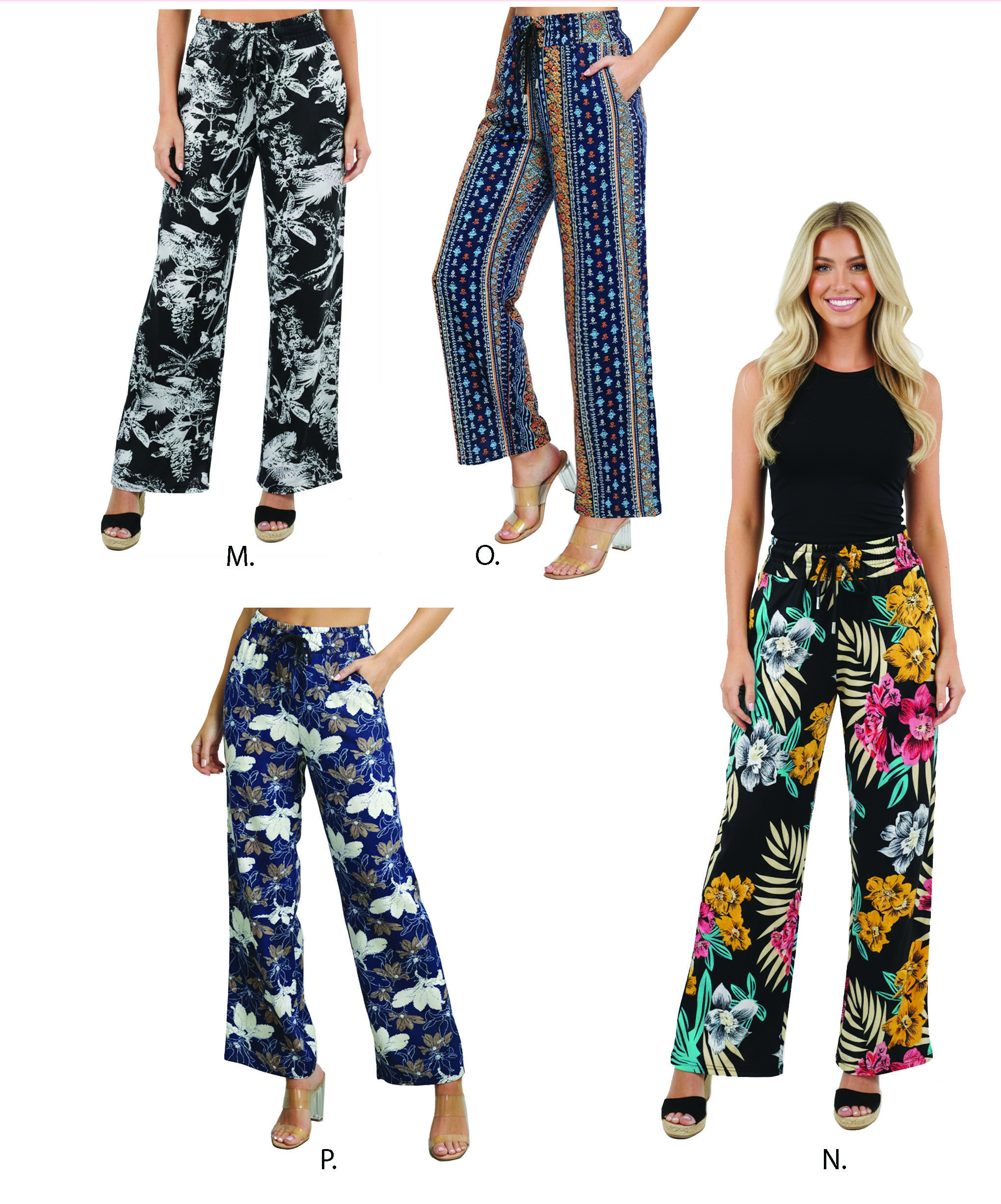 thumbnail video image 2 of Women's Printed Drawstring Waist Pants with Side Pockets Casual Relaxed Fit, 2 of 6