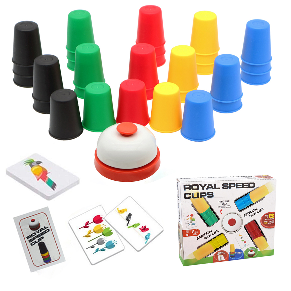 thumbnail video image 2 of WOBOX Speed Stacking Cups Game Set - Family Interactive Quick Cups with Cards & Bell, Educational Party Game for Kids & Adults, Color Matching Stacking Toy, 2 of 7