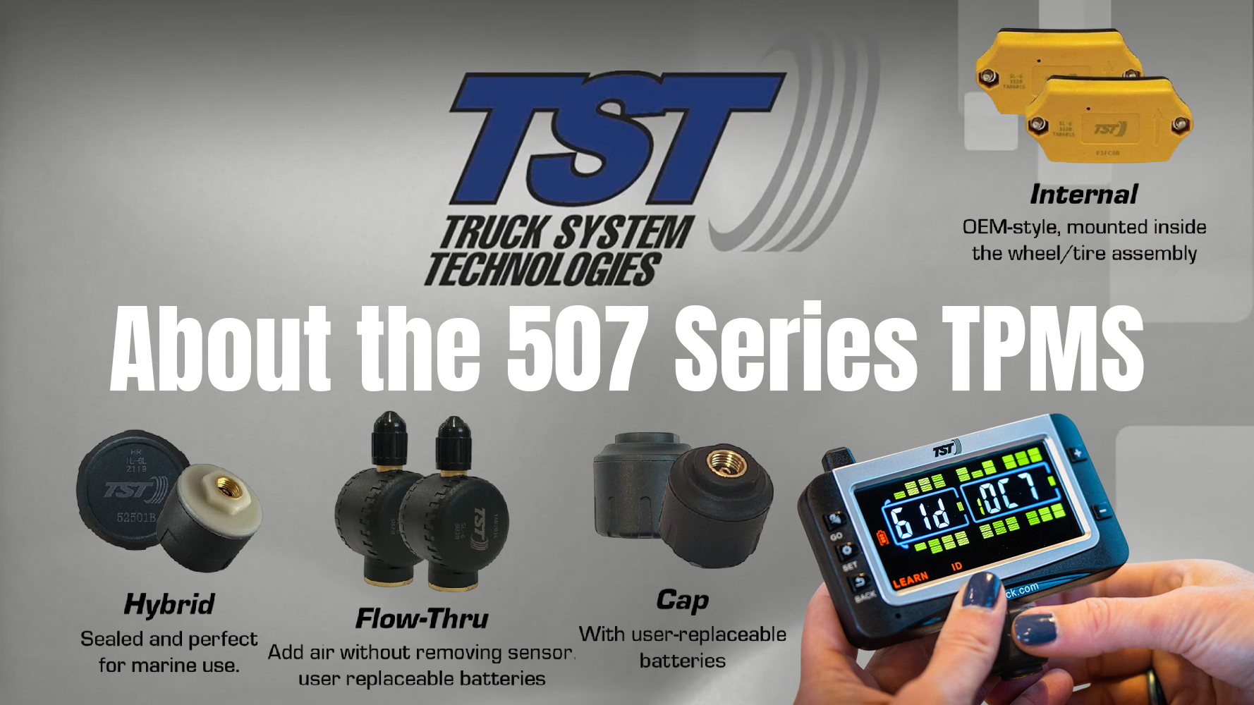 thumbnail video image 2 of TST TRUCK SYSTEM TECHNOLOGIES 507 Series TPMS - RV Tire Pressure Monitoring System with 8 Cap Sensors & Color Display Monitor for Travel Trailers, Campers and Motorhomes, 2 of 10