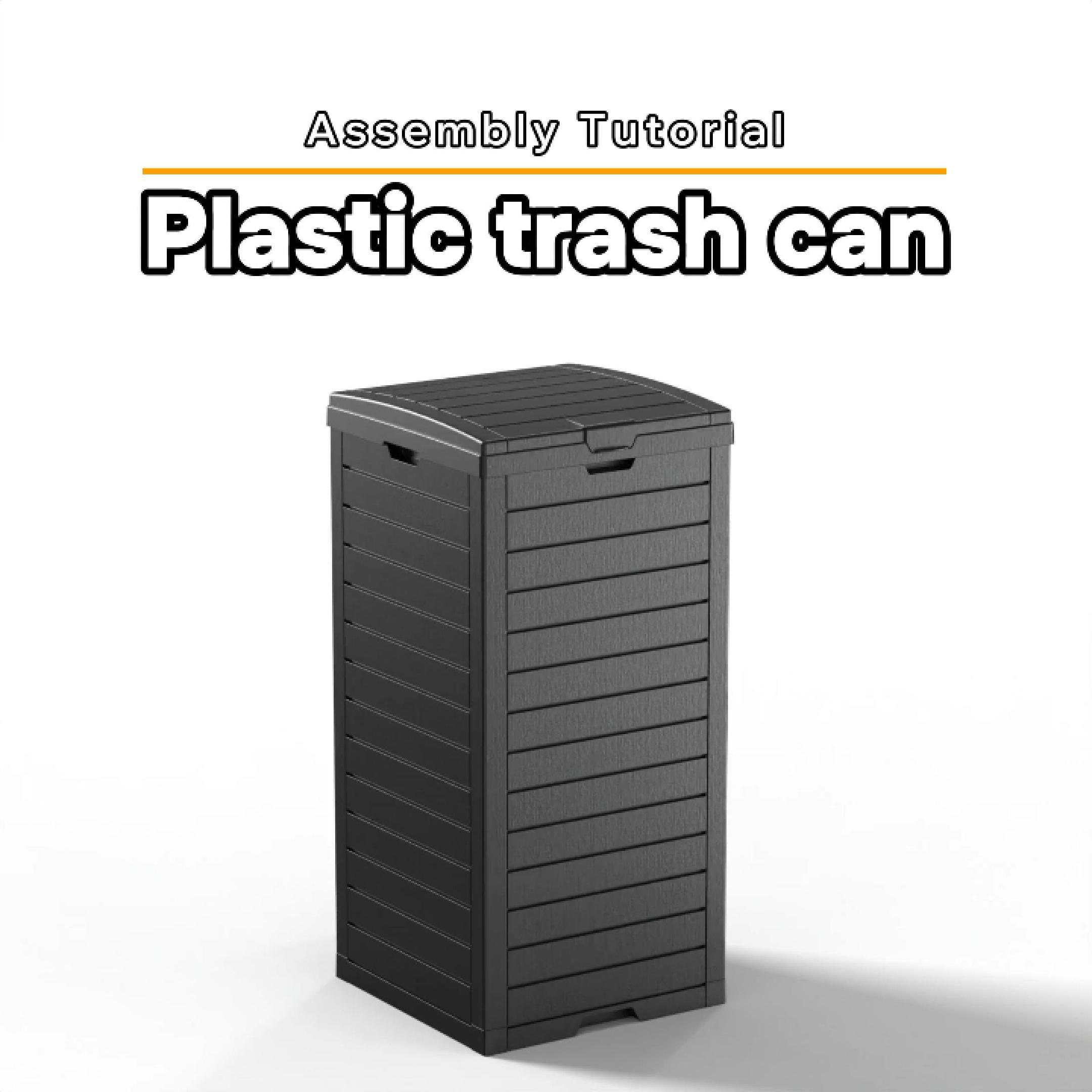 thumbnail video image 2 of EasyUp Outdoor Trash Can with Lid, Outdoor Trash Bin & Pull-Out Liquid Drawer, Dual Lid Closure Design, Waterproof Resin Garbage Can Container for Patio, Backyard, Deck (Black, 31), 2 of 8