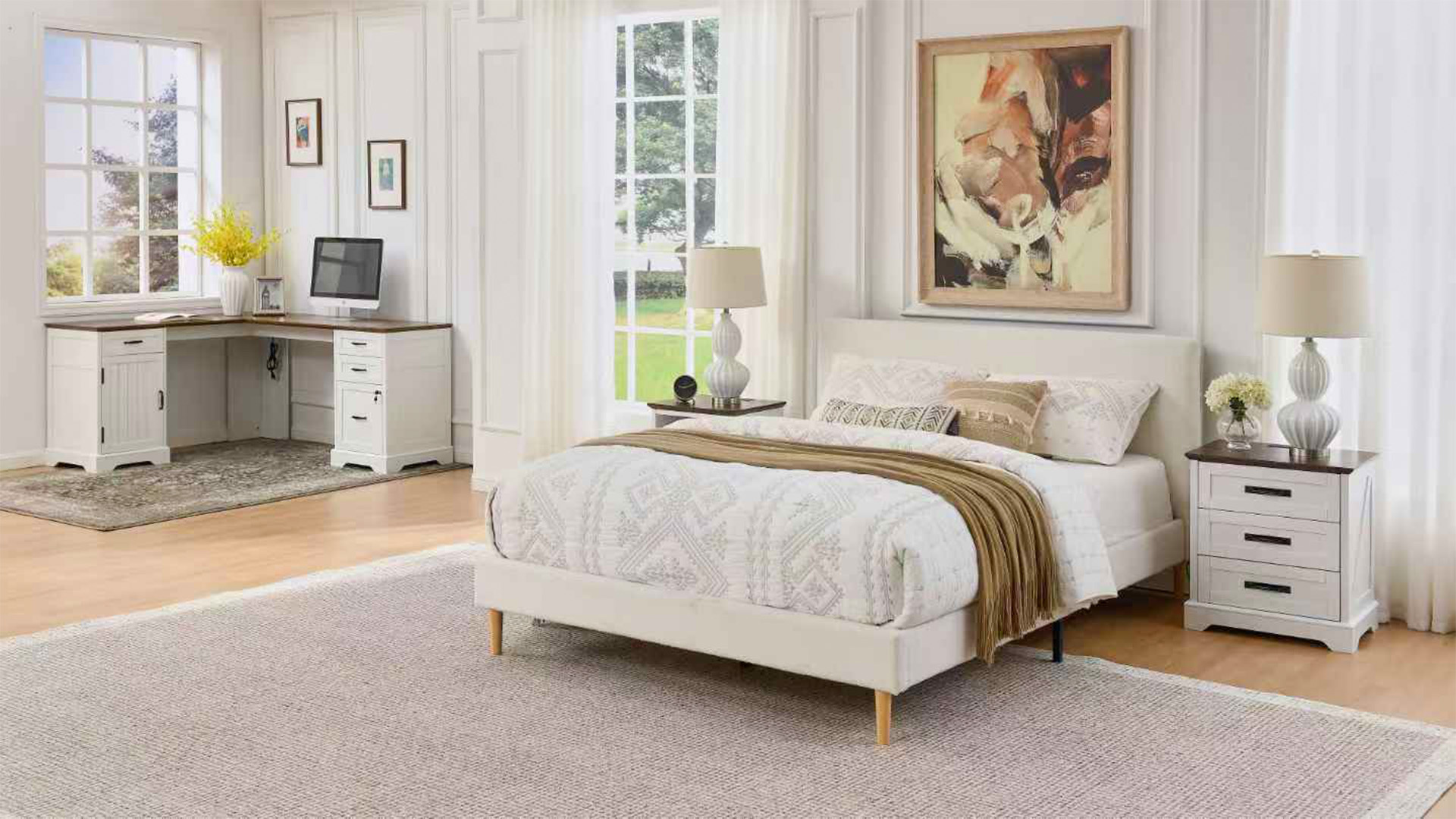 thumbnail video image 2 of Nightstand with Charging Station, 22-inch Farmhouse Bedroom Side Table, Living Room End Table, White, 2 of 8