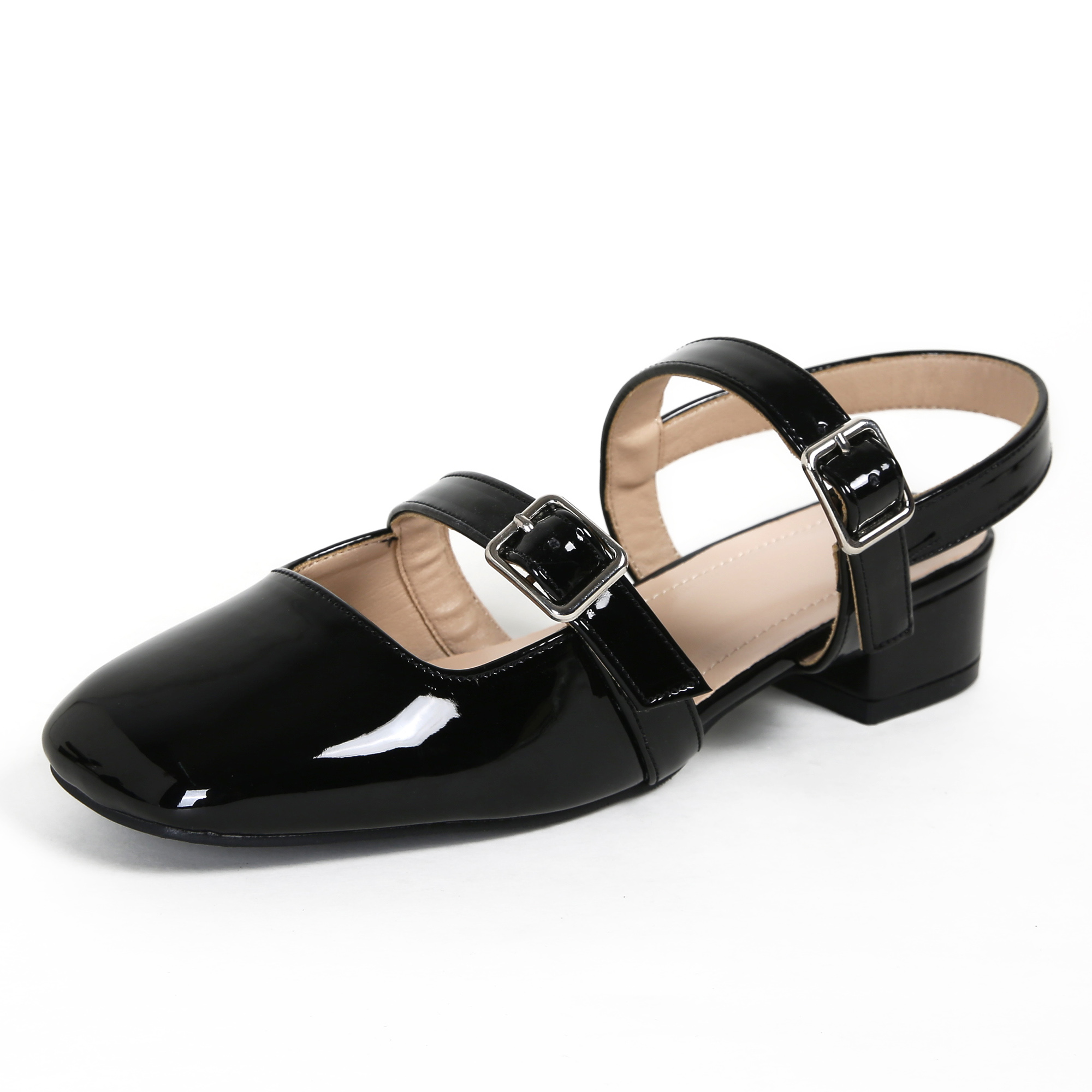 thumbnail video image 2 of Ablanczoom Sandals Womens Pumps Low Heels Closed Square Toe Wedding Party Dress Mary Jane Shoes, 2 of 7