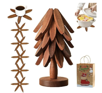 thumbnail video image 2 of Wooden Trivets for Hot Dishes - Heat Resistant Hot Pads for Kitchen, Tree Shaped Wood Trivet Set of 4 with Stand, Walnut Wooden Kitchen Accessories for Pots and Bowls, 2 of 7