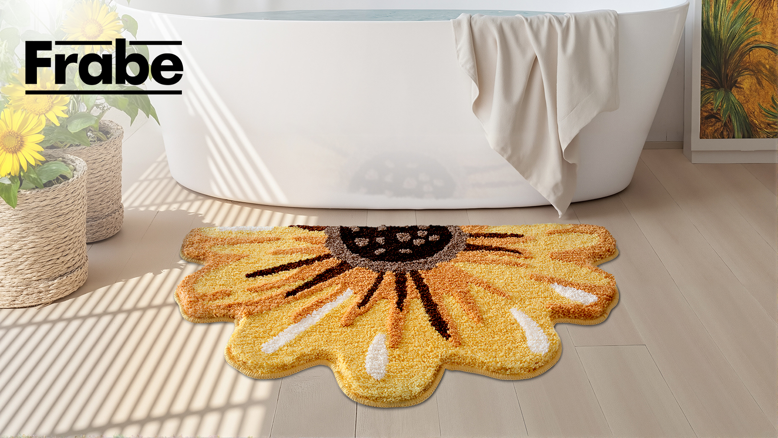 thumbnail video image 2 of FRABE Floral Bath Mat, Sunflower Bathroom Rug, Non-Slip, Absorbent, Soft Plush Fluffy Yellow Bath Mat,Bedroom,and Living Room, 20" x 36", 2 of 10