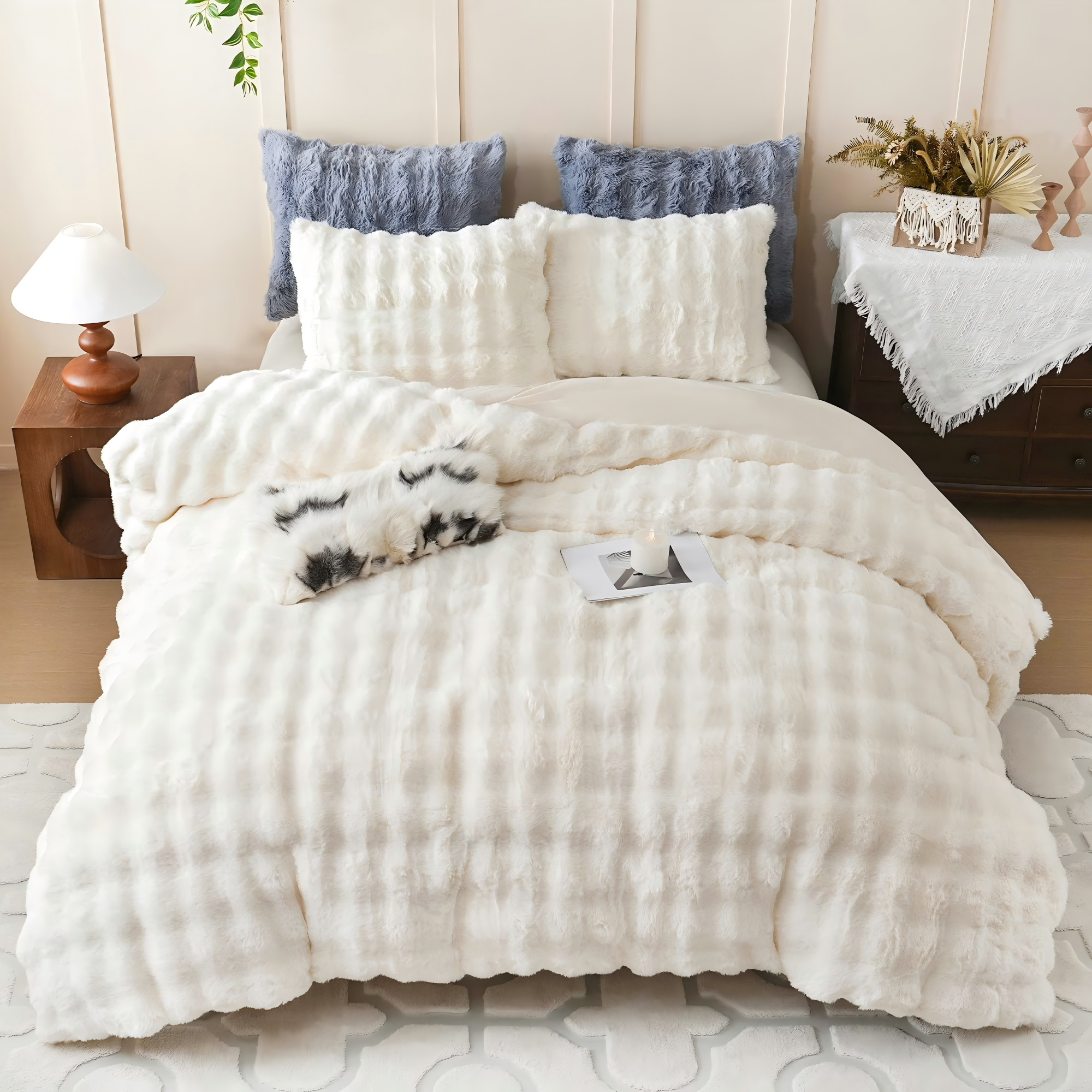 thumbnail video image 2 of BLEUM CADE Fluffy Comforter Set Queen Size,Faux Fur Luxury Fuzzy Bedding Sets Gray,Shaggy Plush Duvet Cover Set with 2 Pillowcases, 2 of 11