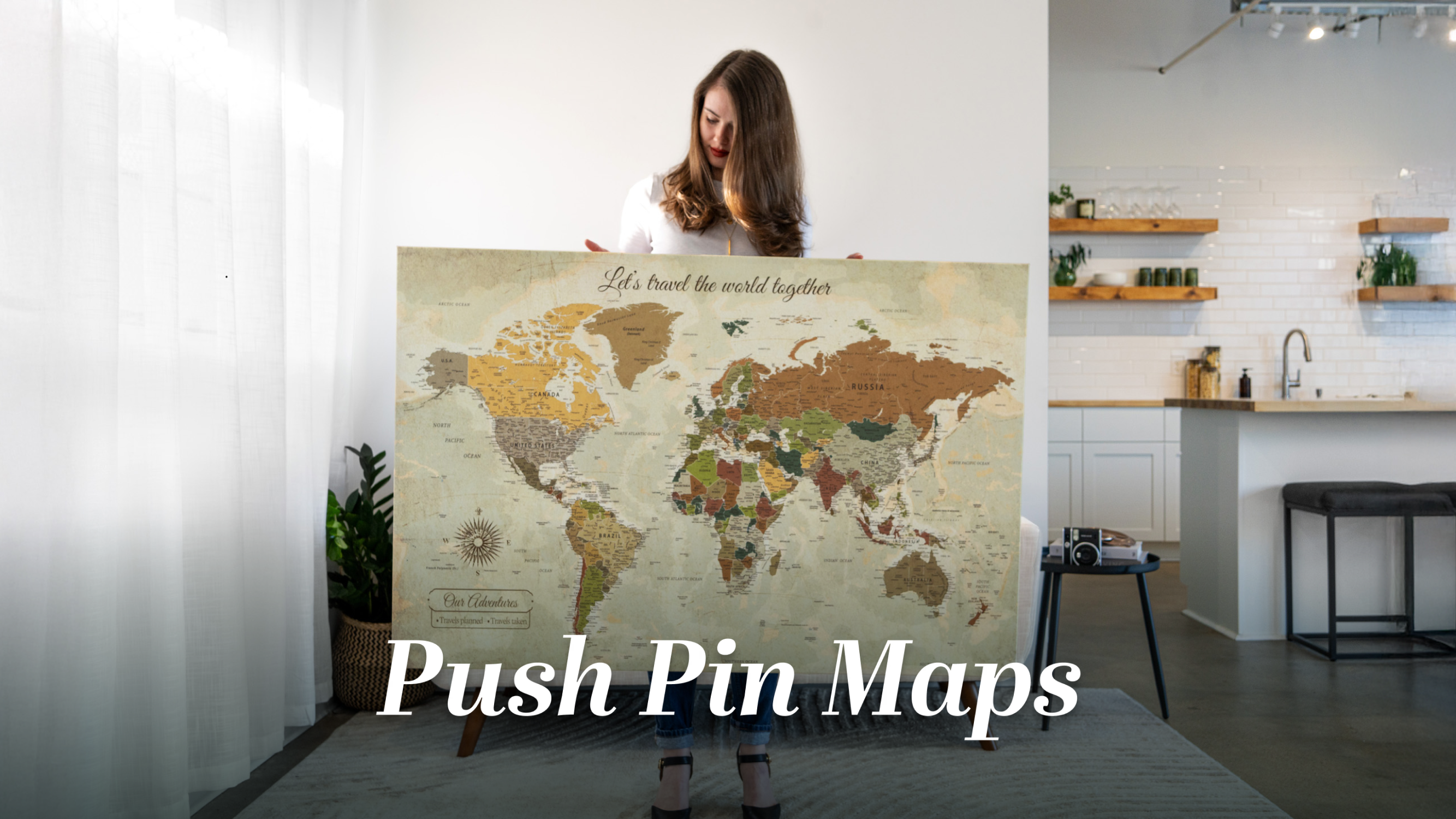 thumbnail video image 2 of Elephant Stock My World Push Pin Travel Map Iii Wall Art - Map Canvas Art - 51" x 34", 2 of 8