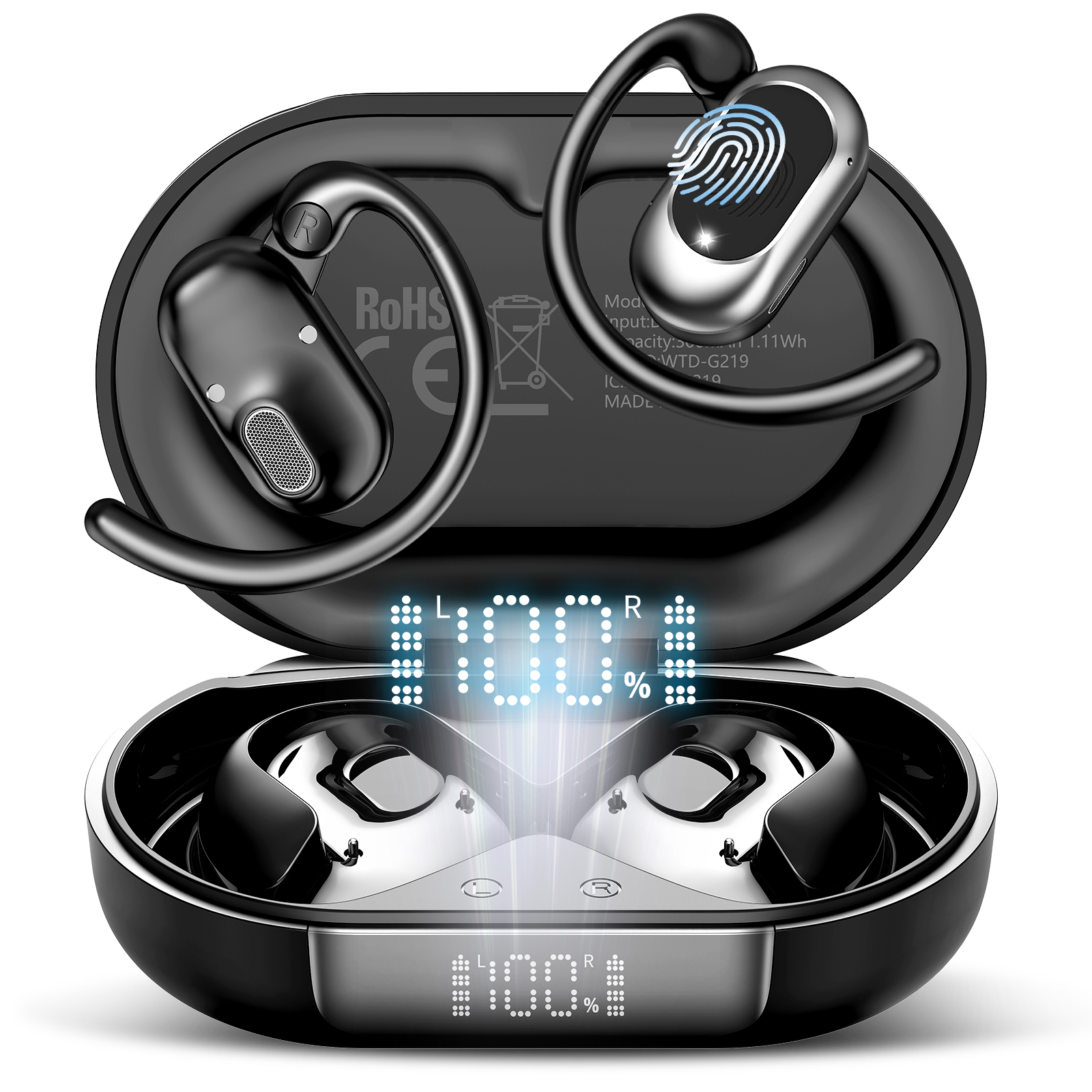 thumbnail video image 2 of Open Ear Earbuds, Bluetooth 5.4 Headphones, Wireless Earbuds with Ear Hooks,70H HiFi Stereo Open Ear Headphones with Mic, IP7 Waterproof Lightweight Air Conduction Headphones for Workouts and Running, 2 of 8