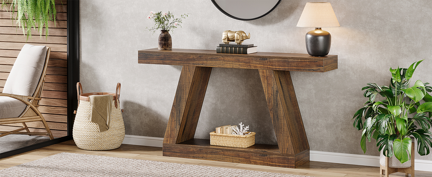 thumbnail video image 2 of Tribesigns 55" Farmhouse Sofa Table, 2-Tier Wood Hallway Console Table for Living Room, Gray, 2 of 6
