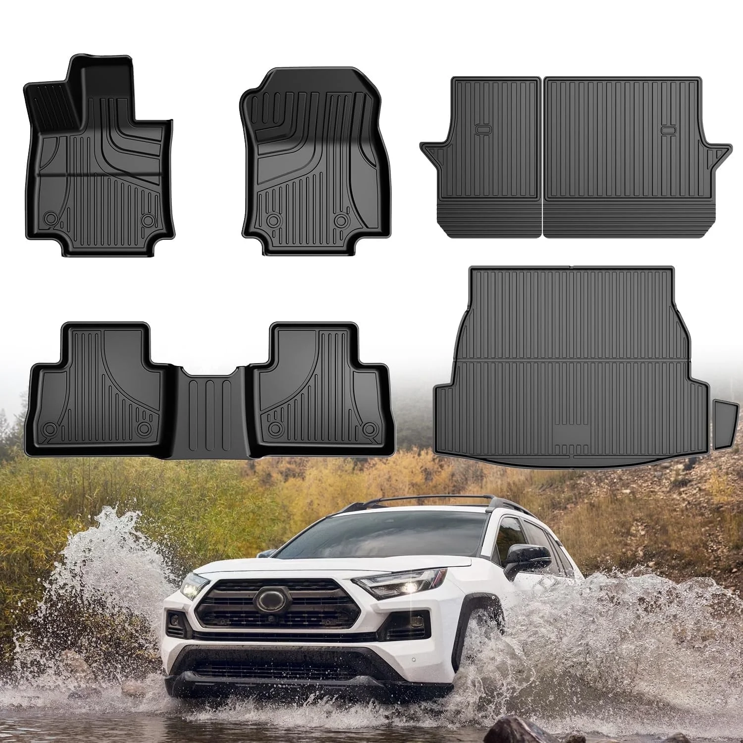 thumbnail video image 2 of DIKSOAKR Floor Mats & Cargo Liners Compatible with 2025 2024-2019 Toyota RAV4 (Include Hybrid), Full Set All Weather TPE Floor Mats Back Seat Cover Protector Trunk Mats, 2 of 10