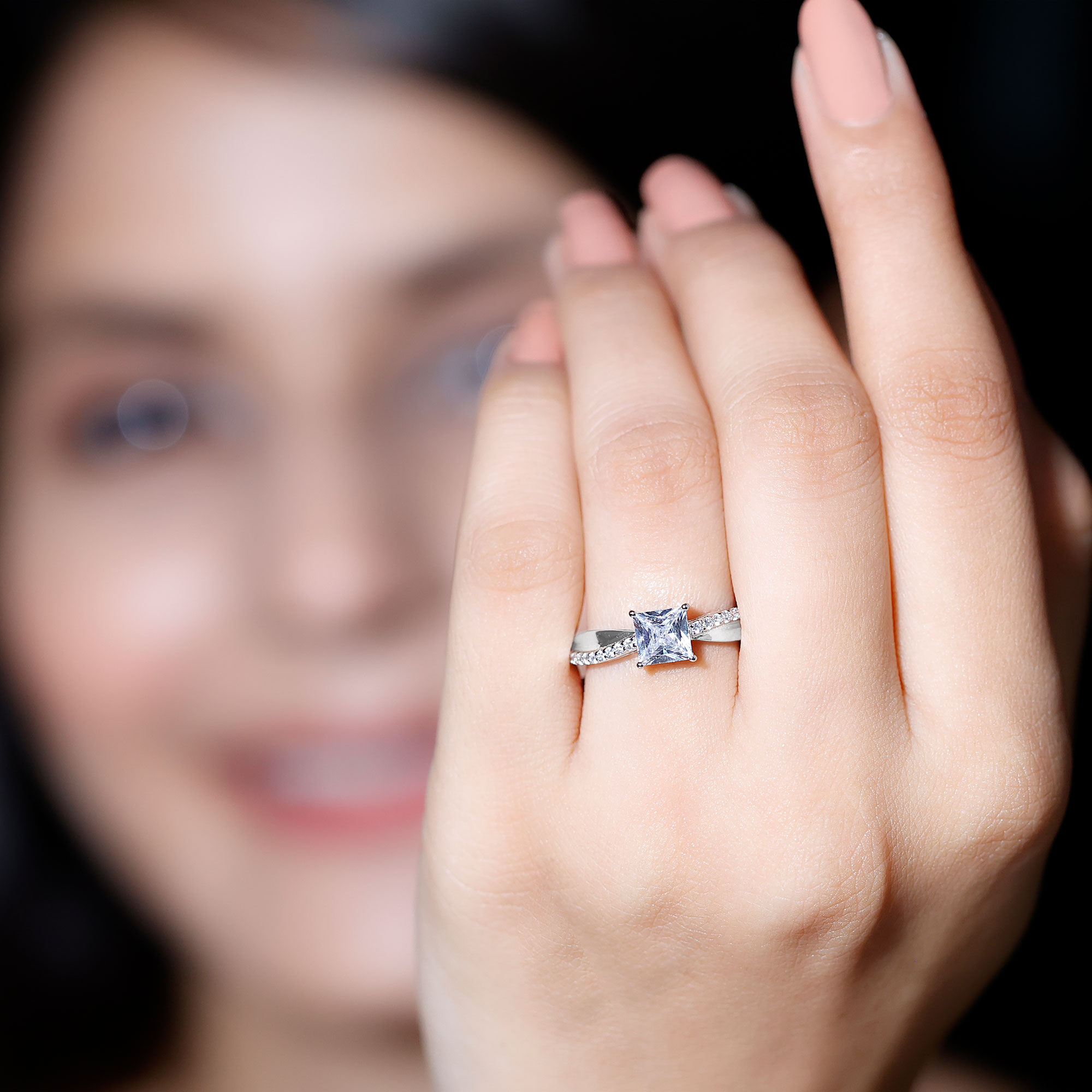 thumbnail video image 2 of Rosec Jewels 1.25 CT Round and Princess Cut Zircon Ring for Women, Classic Cubic Zirconia Solitaire Engagement Ring in Gold, 10K Yellow Gold, US 6.50, 2 of 8