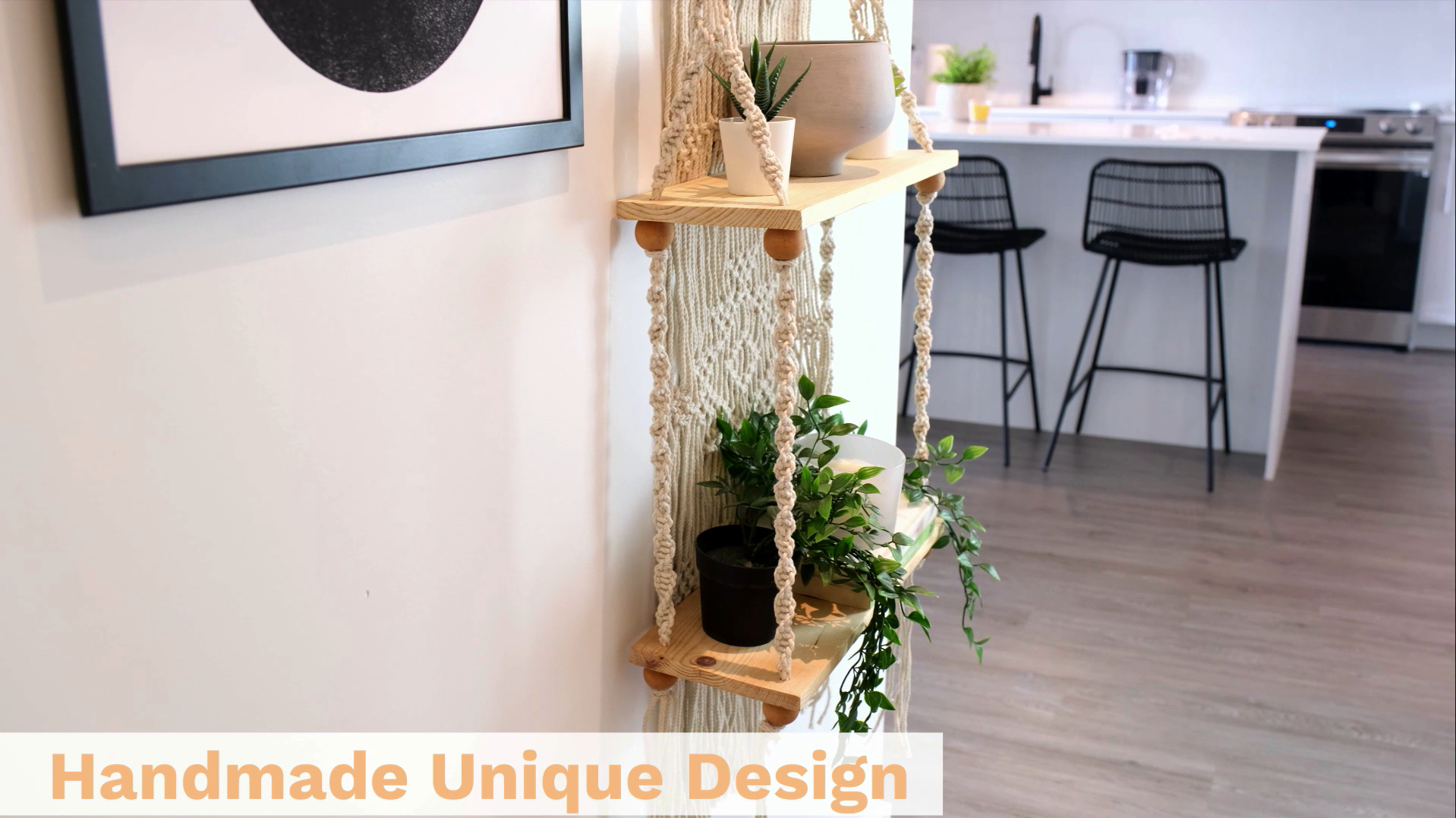 thumbnail video image 2 of Macrame Wall Hanging Shelf 3 Tier Boho Wall Plant Hanger Shelves, Handmade of Woven Rope Boho Shelves Organizer for Living Room Bathroom Home Storage Floating Plant Rack Bohemian décor, 2 of 8