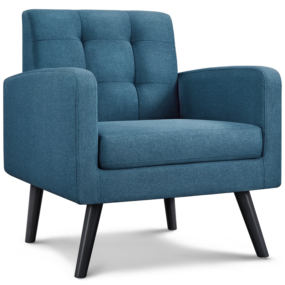 thumbnail video image 2 of Alden Design Modern Tufted Fabric Accent Chair with Wood Legs for Living Room, Navy Blue, 2 of 6